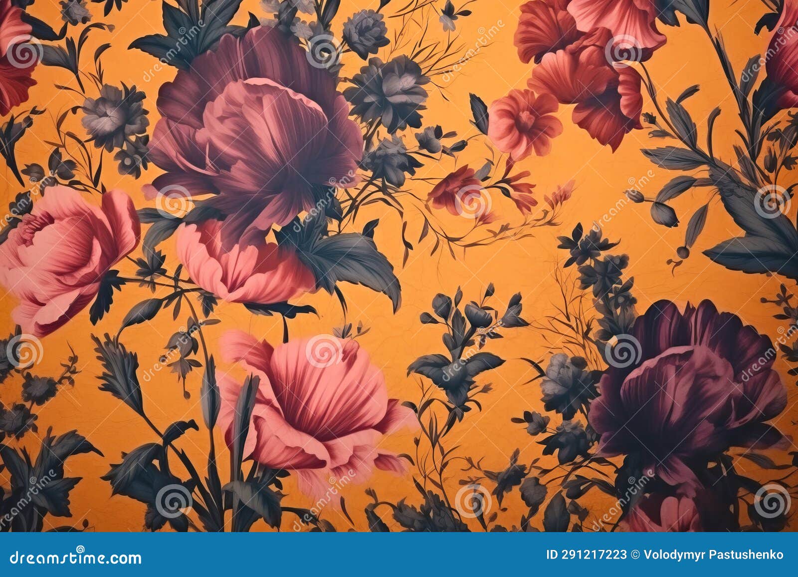 Yellow Wall with Flower Pattern on it and Black and White Flower