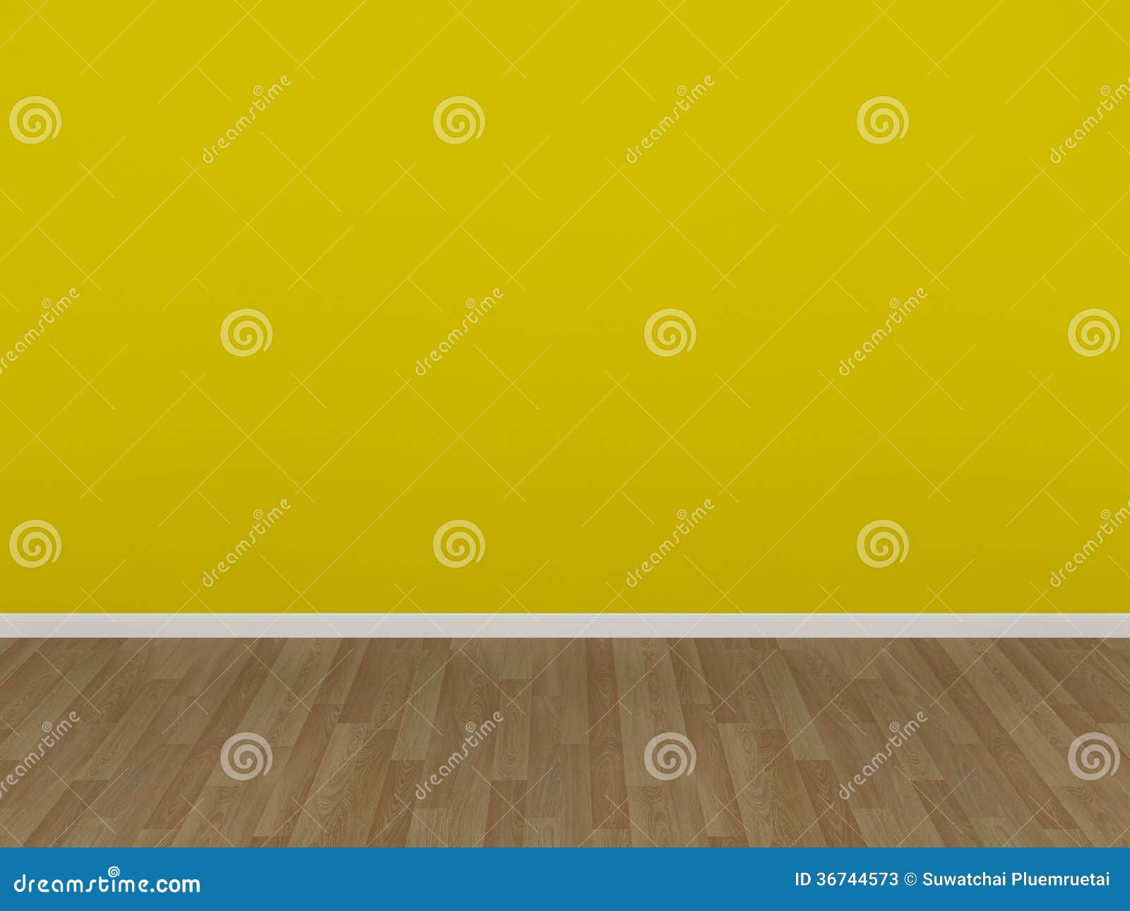 Yellow Wall and Wood Floor in a Empty Room Stock Illustration