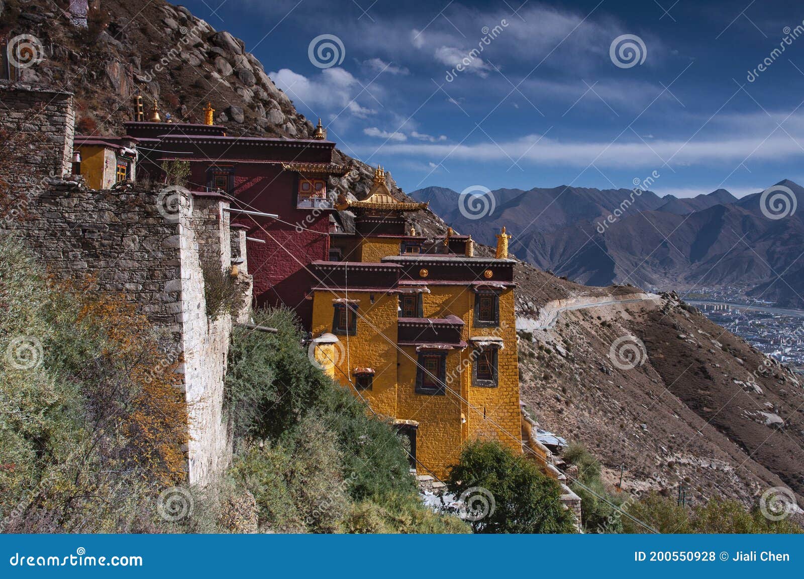 yellow walled sera utse retreat of sera monastery , lhasa  , tibet