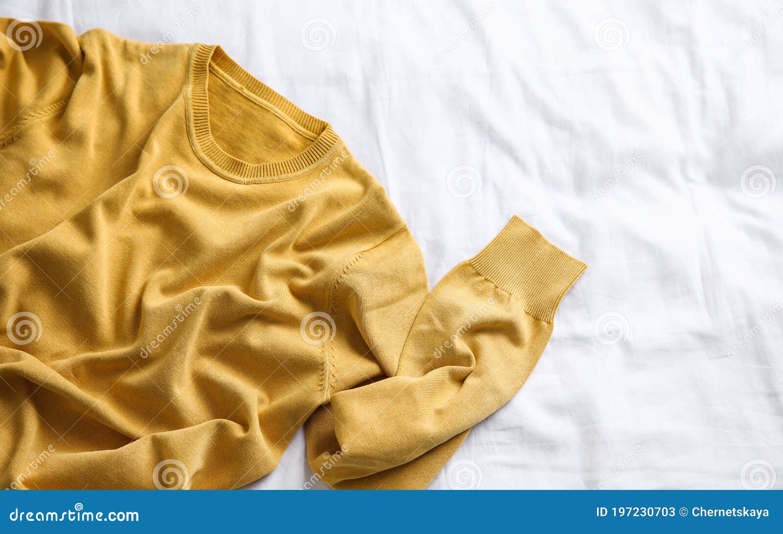 Yellow Warm Sweater on White Crumpled Fabric, Top View Stock Image Image of autumn, female