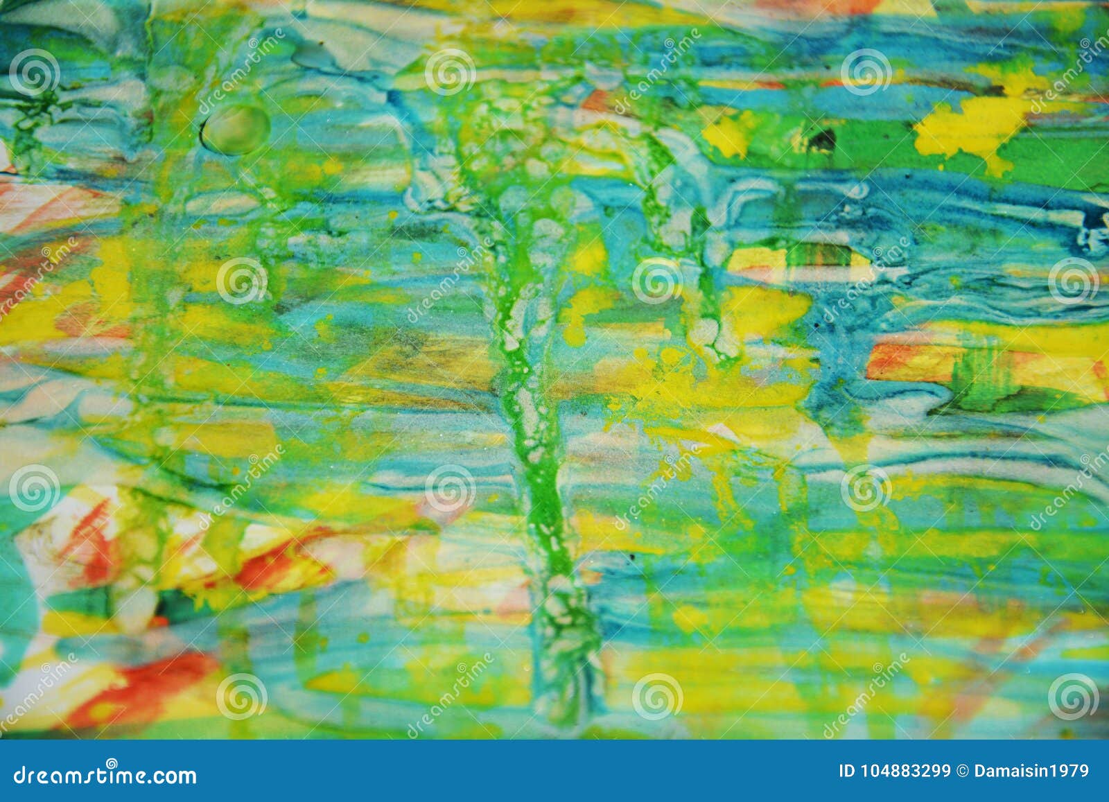 yellow waxy spots and red blue, green, yellow pastel watercor spots, creative 