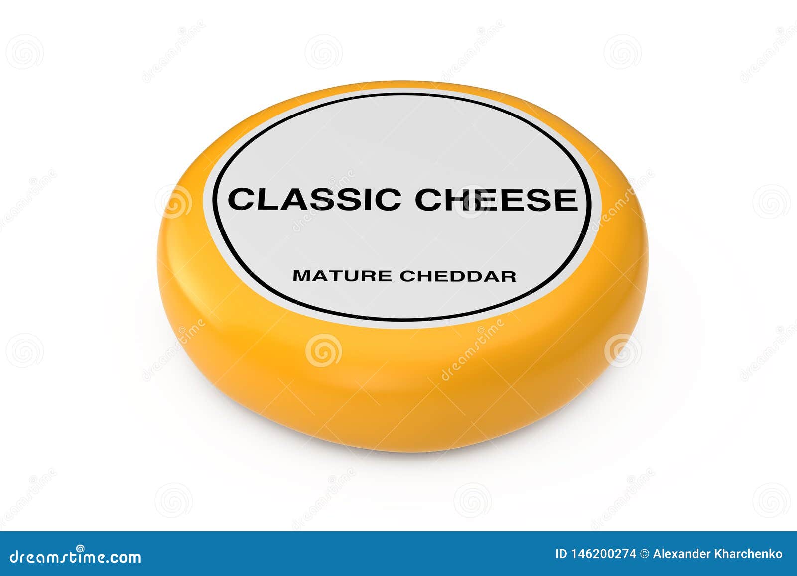 Yellow Wheel of Wax Cheese with Label. 3d Rendering Stock Illustration