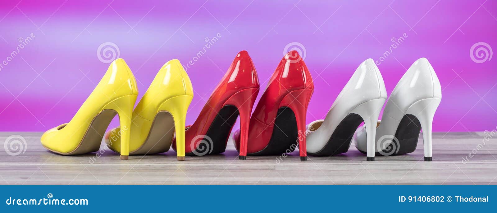 Yellow, White and Red High Heel Shoes Stock Photo - Image of shoes ...