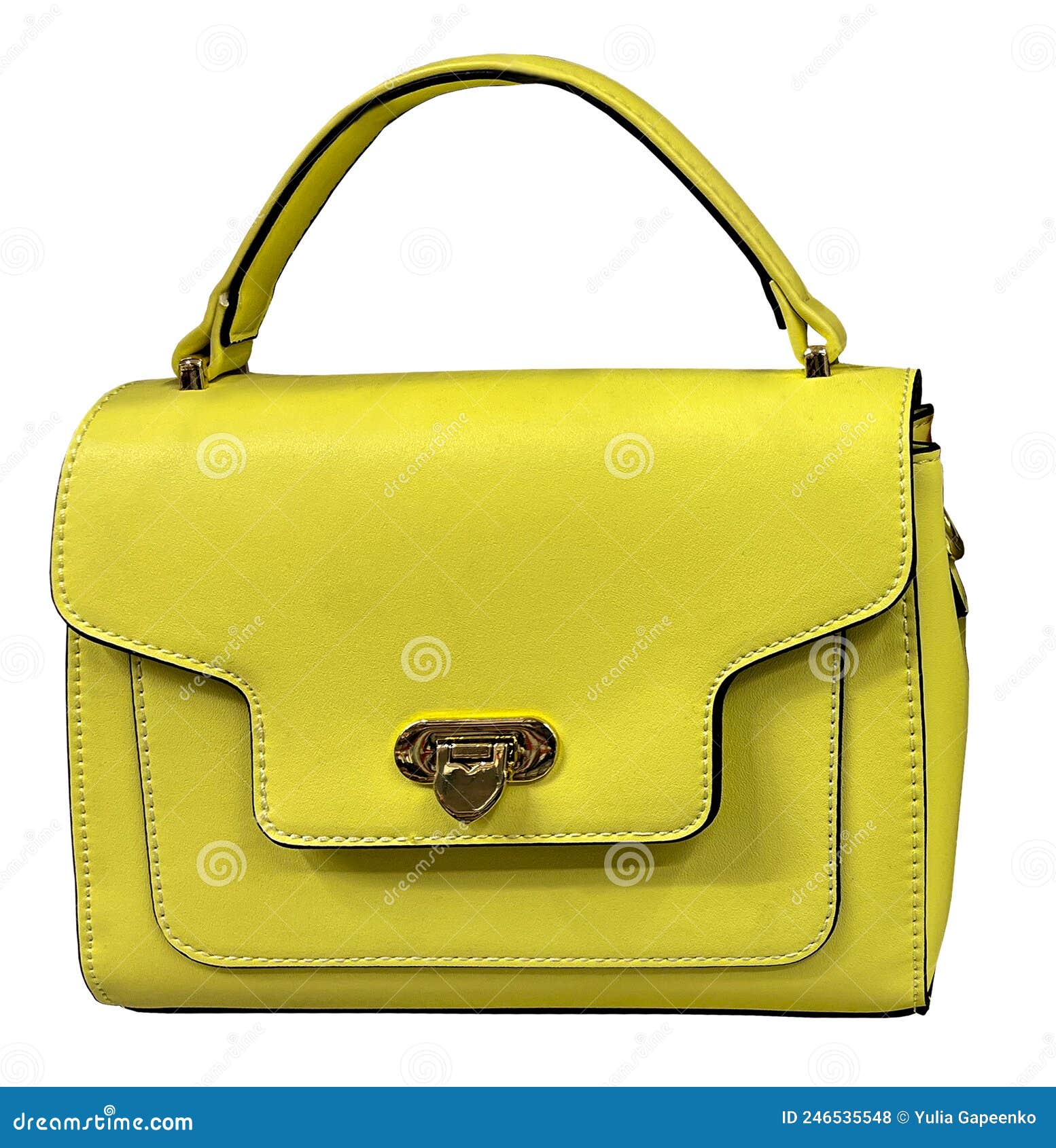 Yellow Women`s Neat Bag with Handle Isolation on White Background Stock