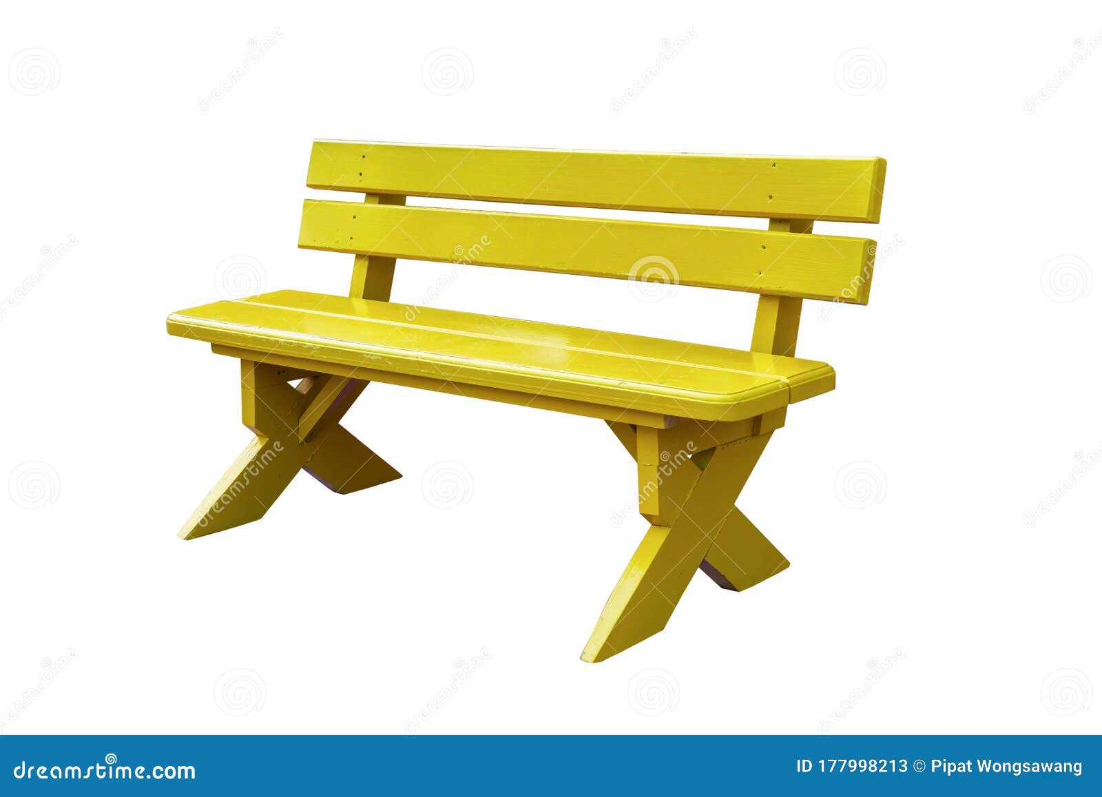 Yellow Wood Bench Isolated on White Background with Clipping Path Stock