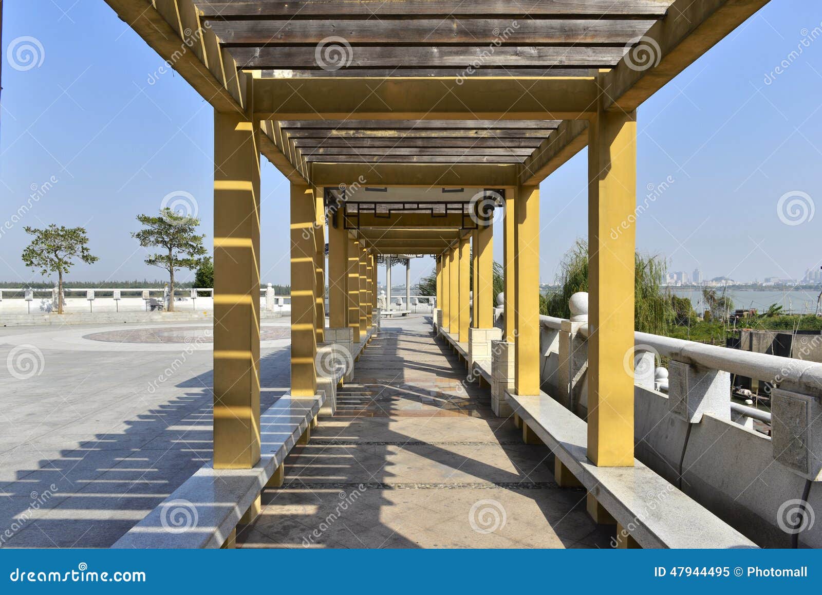 yellow wood roofed corridor