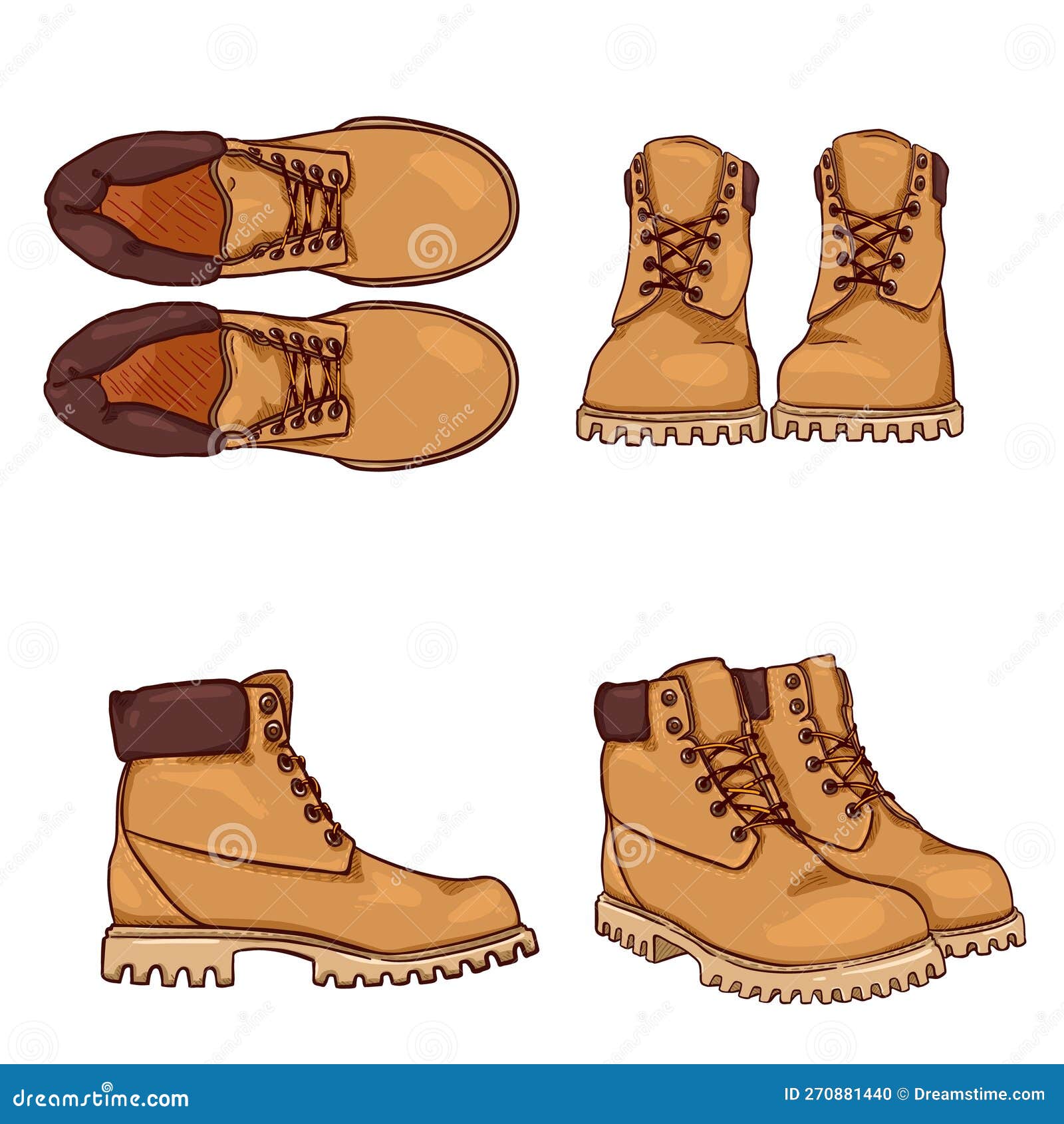 Yellow Work Boots. Vector Set of Cartoon Shoes Stock Vector