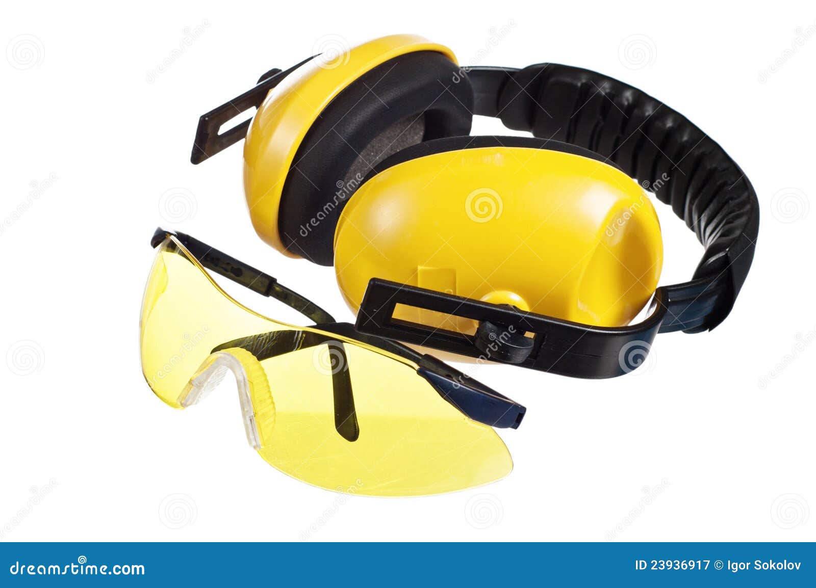 Yellow Working Goggles and Headphones Stock Image Image of