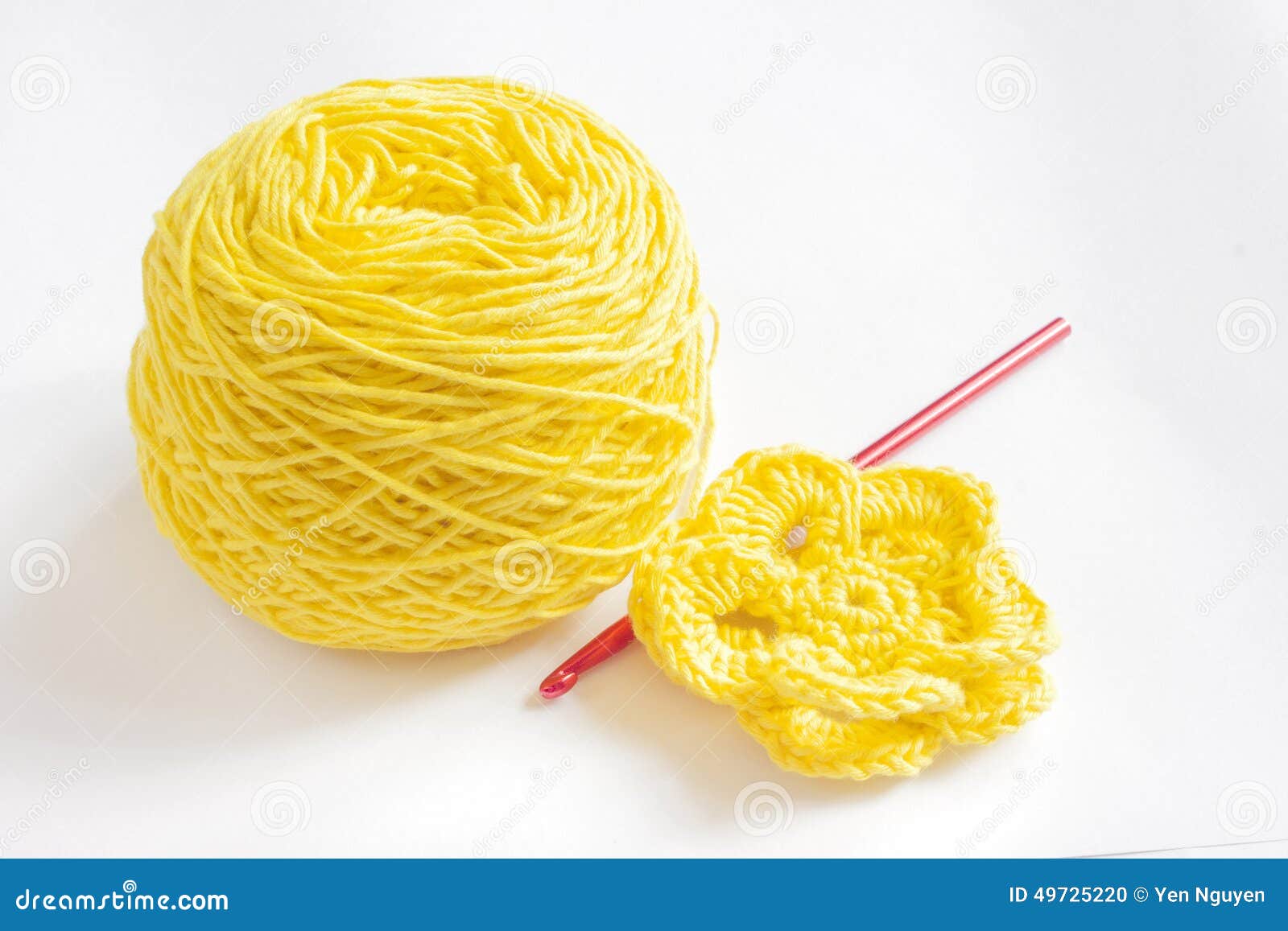 Yellow Yarn and a Crochet Flower Stock Photo Image of hobby, yarn