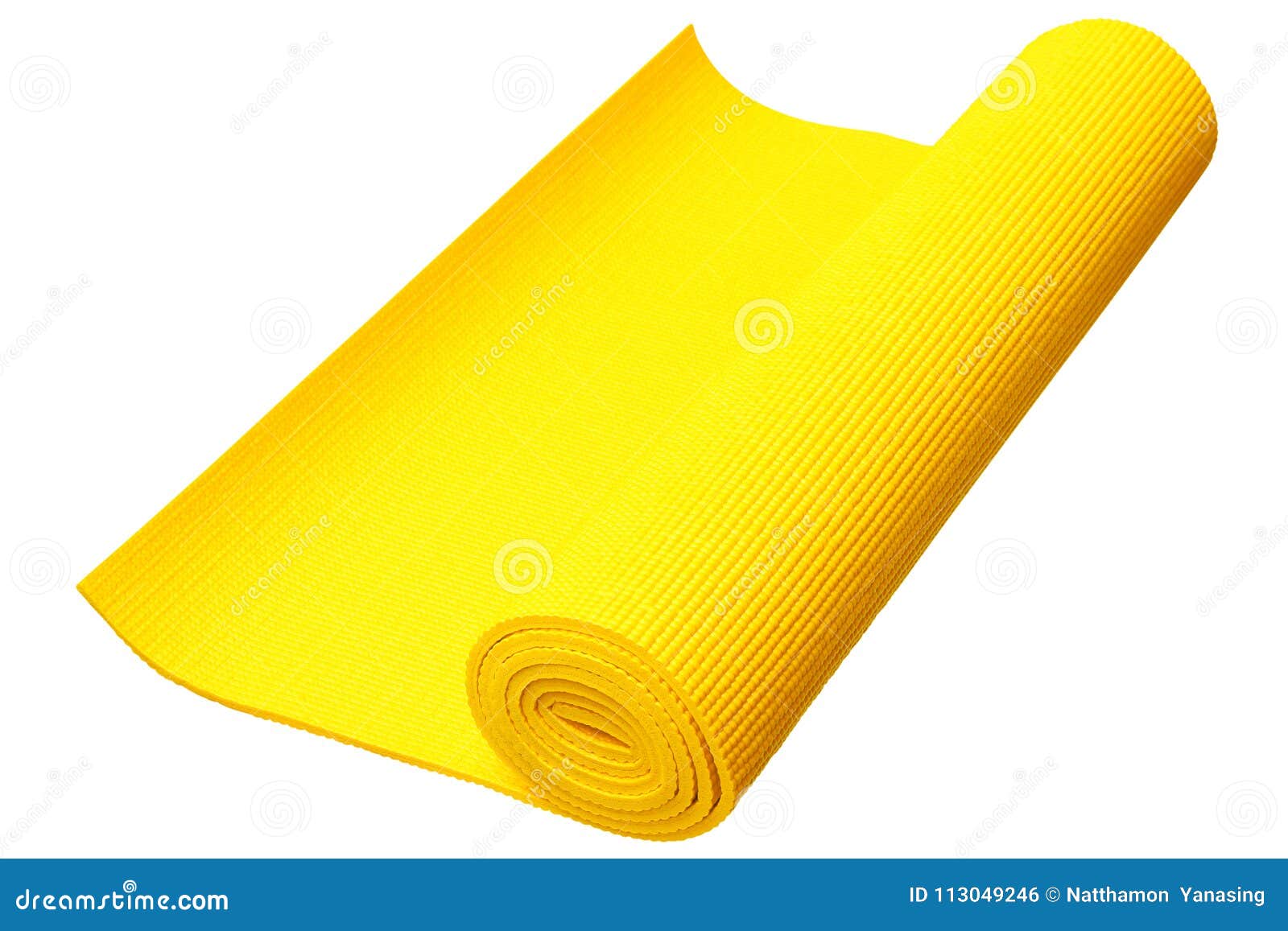 Yellow Yoga Mat Isolated on White Background with Clipping Path Stock