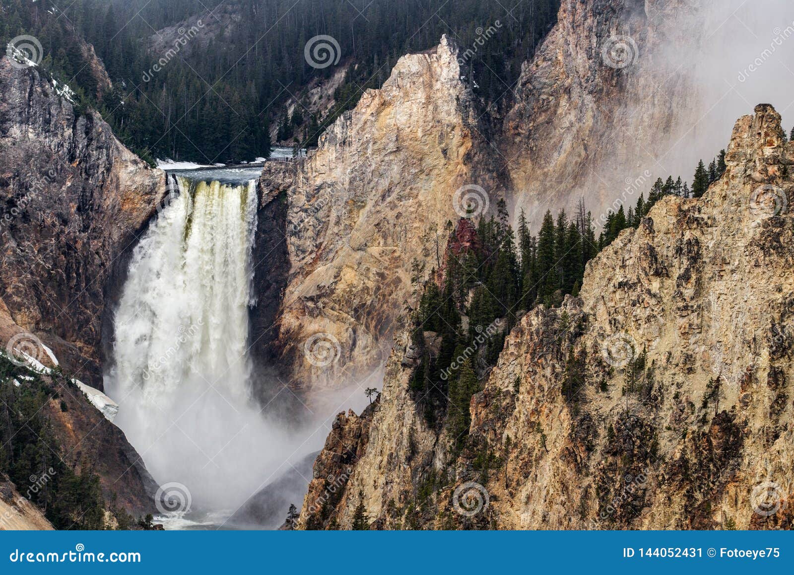 Yellowstone Artist Point Waterfall Stock Image - Image of cascade