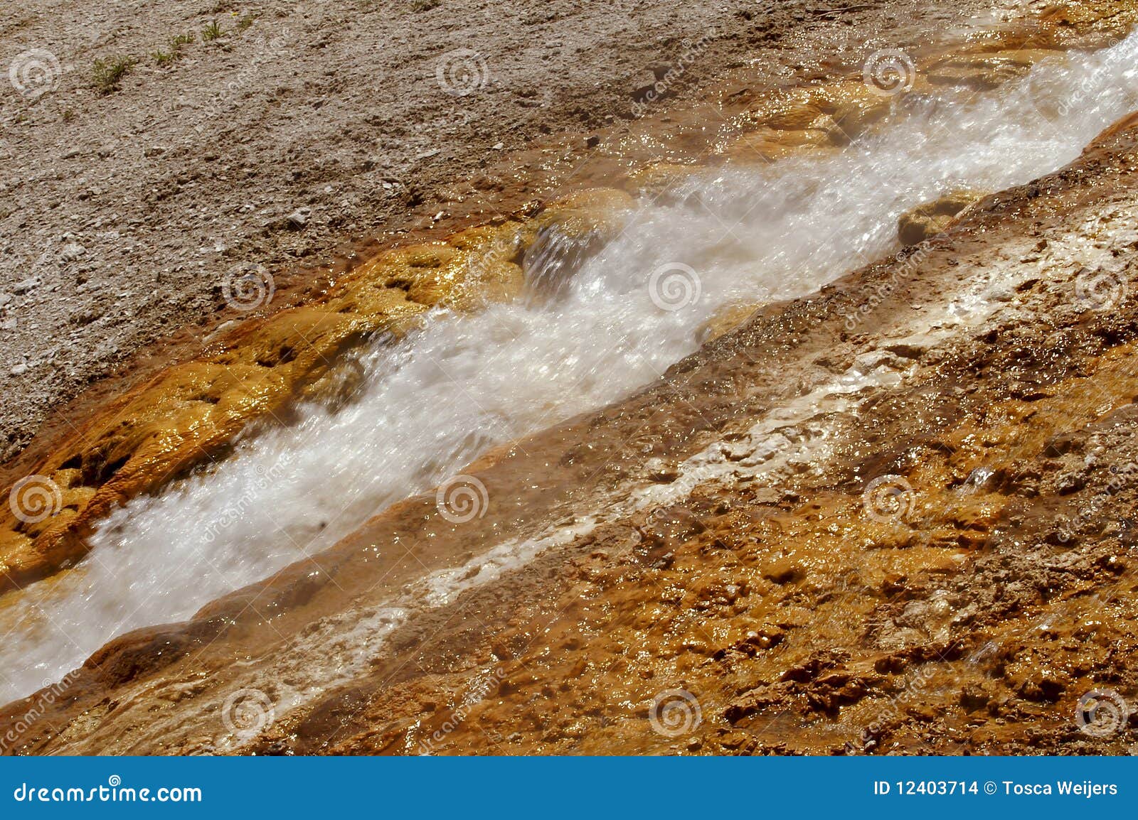 Yellowstone geyser stream stock photo. Image of cascade 12403714