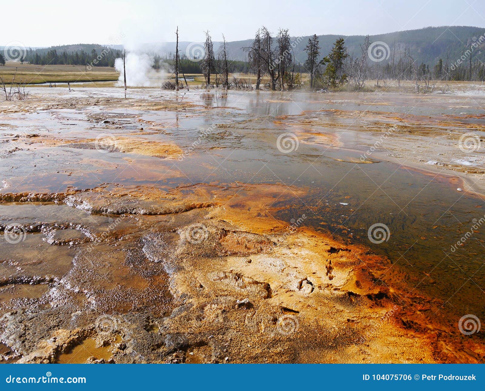 Yellowstone Paisagem abstrata da cor dos lagos e dos geysers Parque nacional de Yellowstone em Wyoming, Estados Unidos