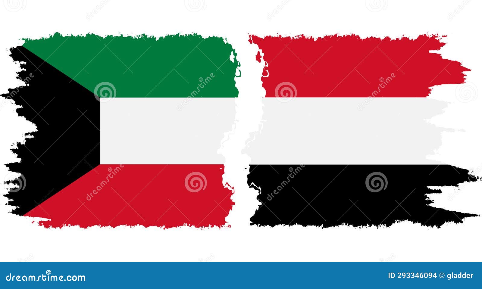 Yemen and Kuwait Grunge Flags Connection Vector Stock Illustration