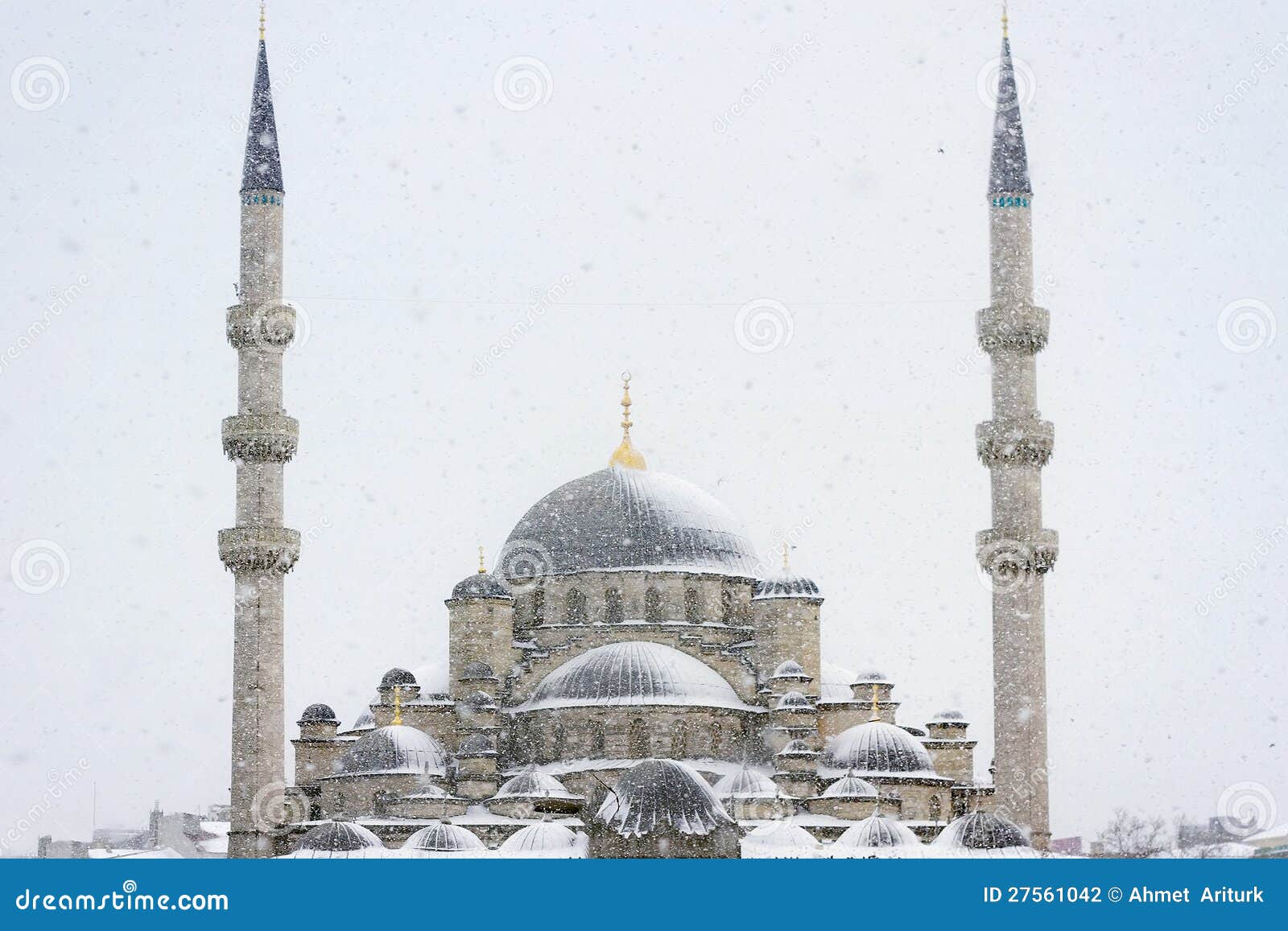 yeni mosque in snowfall
