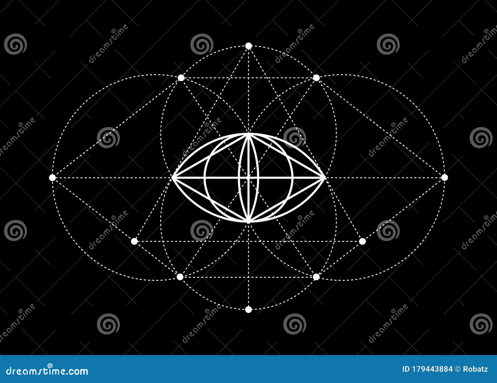 vesica piscis sacred geometry. all seeing eye, the third eye or the eye of providence inside triangle pyramid. the eye of phi sign