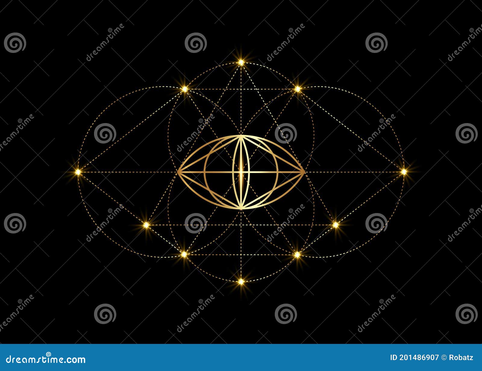vesica piscis gold sacred geometry. all seeing eye, the third eye or the eye of providence inside triangle pyramid. the phi mystic