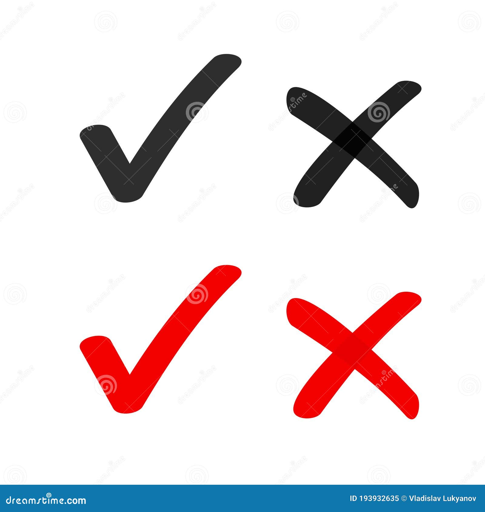 Doodle check mark e cross mark icon set check list símbolo