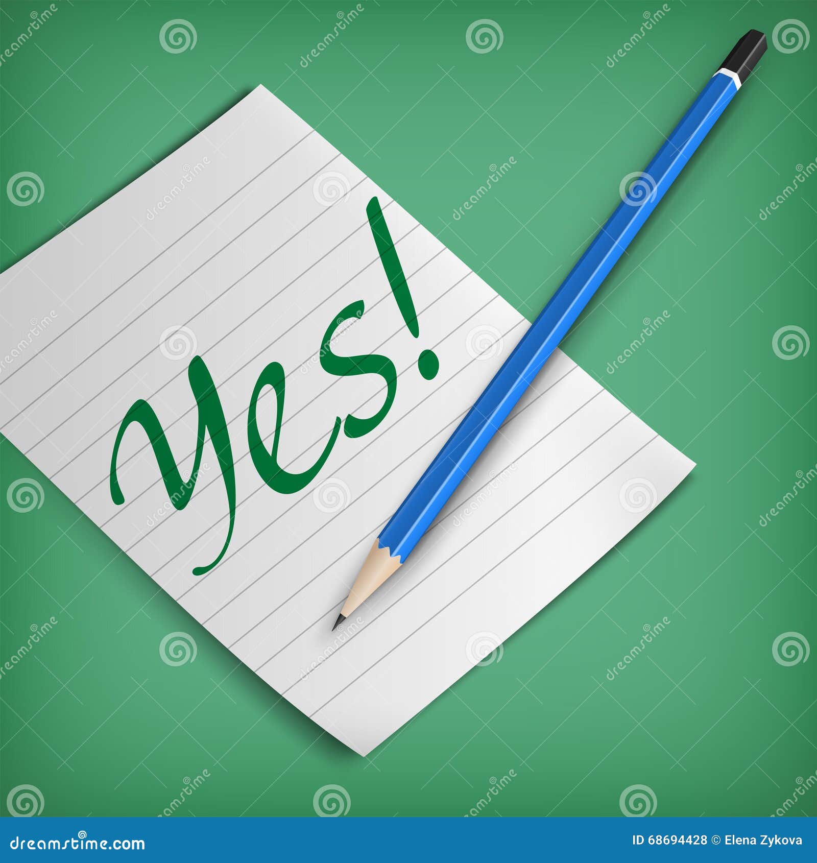 Yes Sign on a Piece of Paper Stock Vector Illustration of pencil