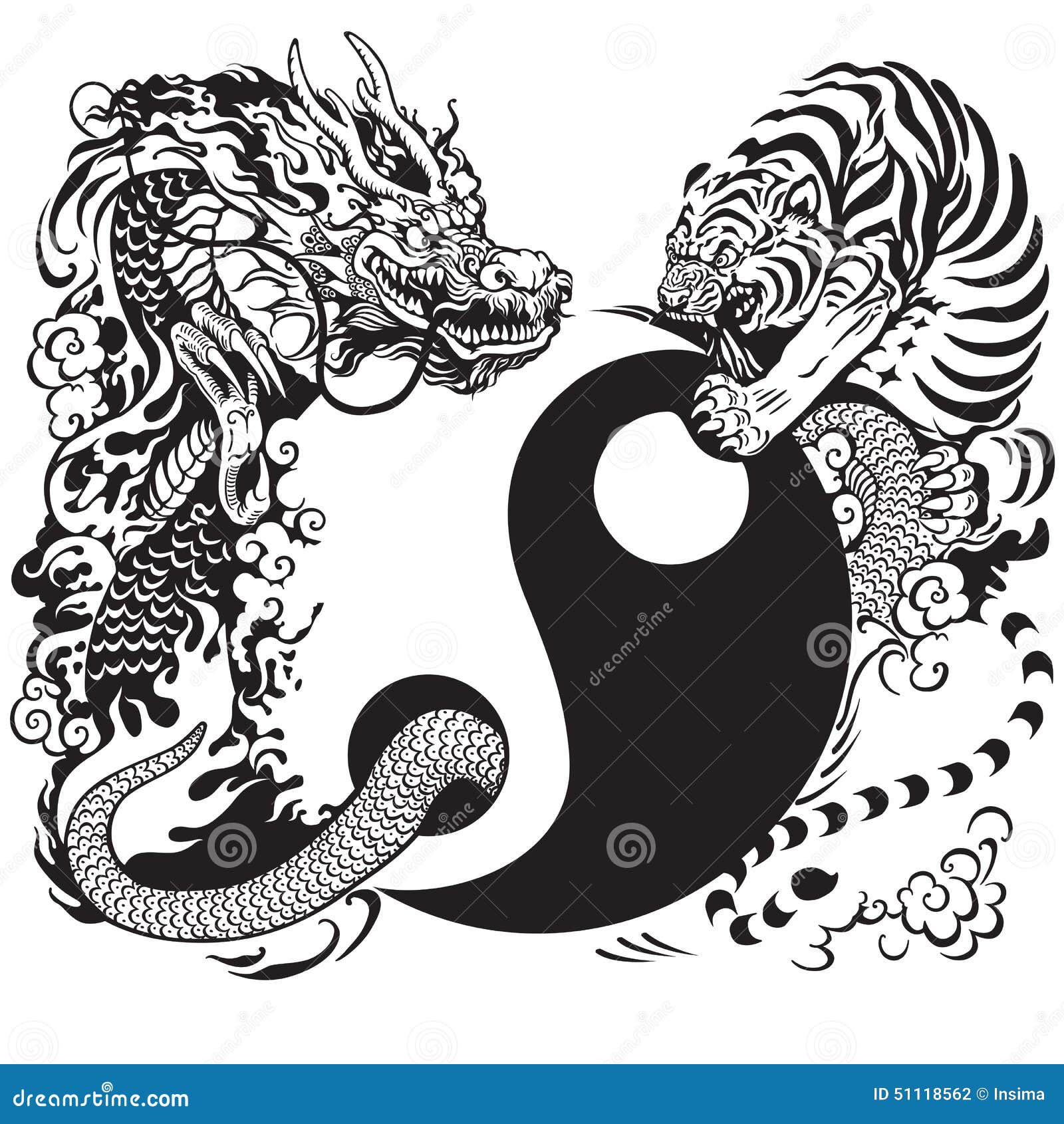 Chines Dragon and Tiger Tattoo Graphic Yin and Yang Symbol Perfect Giftdragon  tattoo Sticker for Sale by carorowen  Redbubble