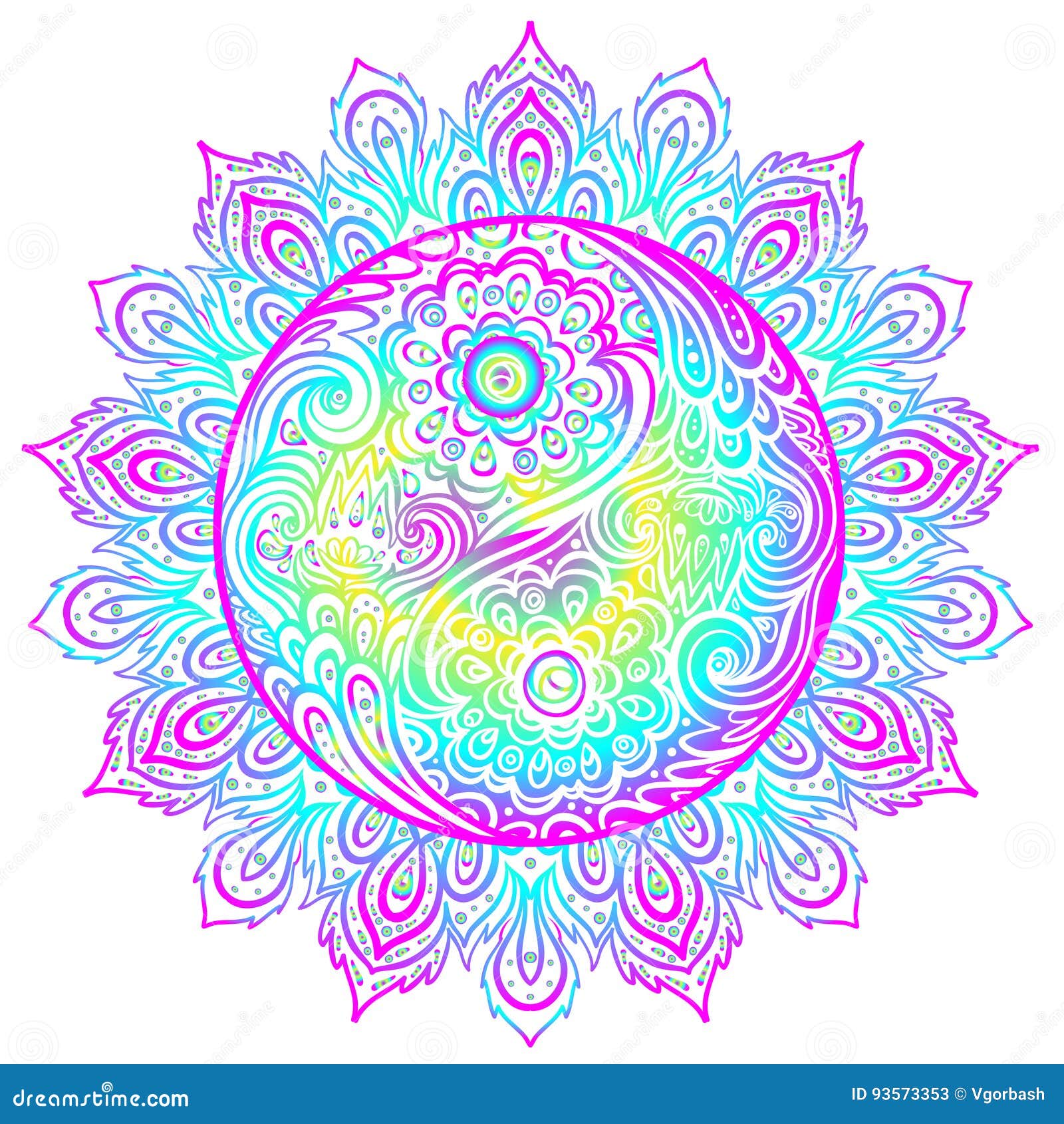 Download Yin Yang Harmony Sign Over Ornate Mandala Round Pattern ...