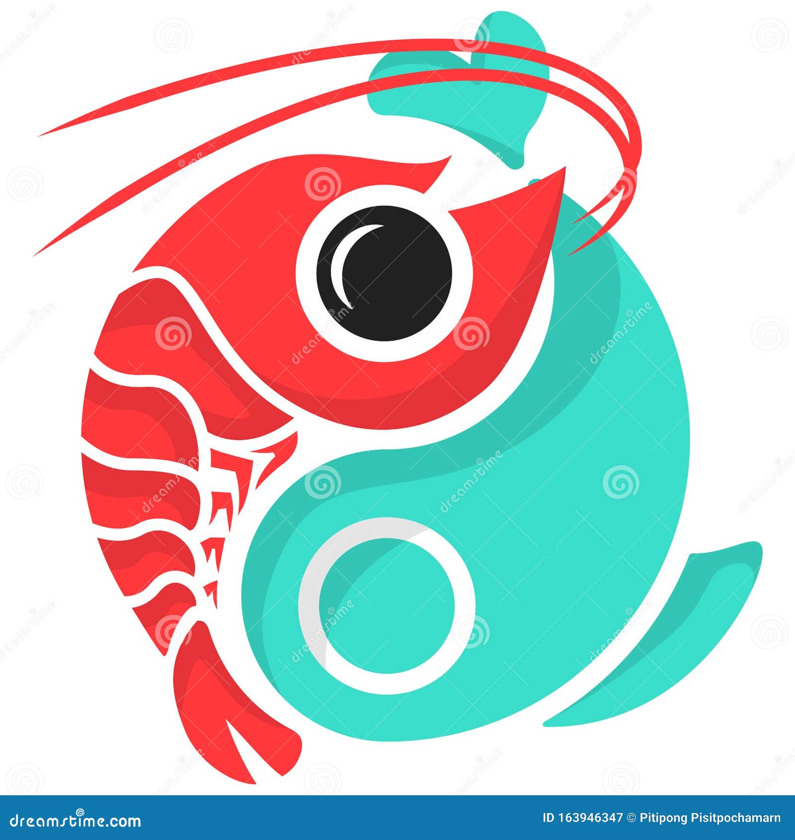 Yin Yang Shrimp and Fish stock vector. Illustration of meal 163946347
