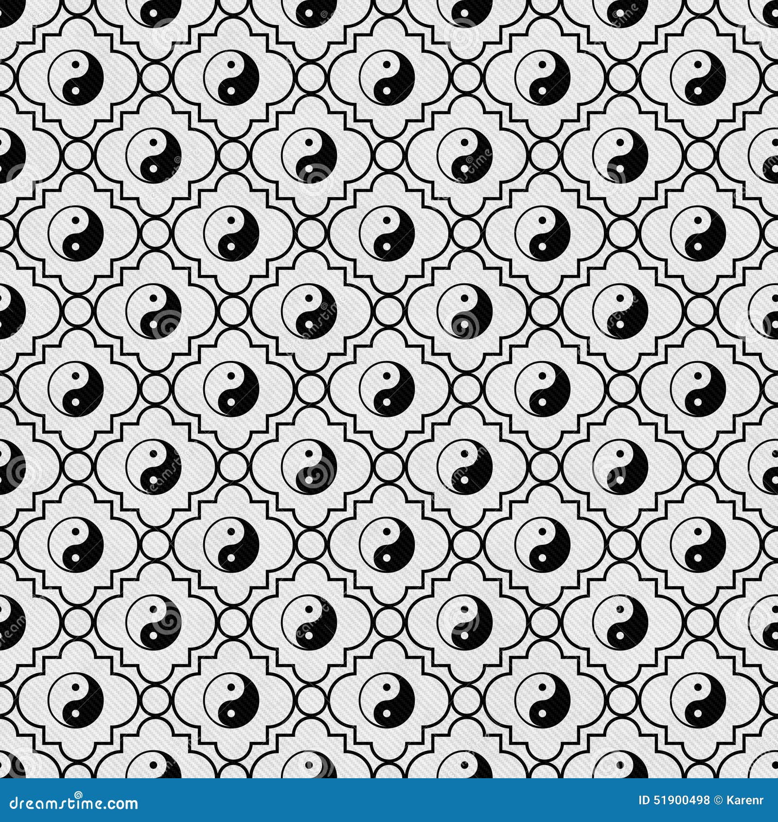 Yin Yang Tile Pattern Repeat Background Blanco Y Negro Stock de
