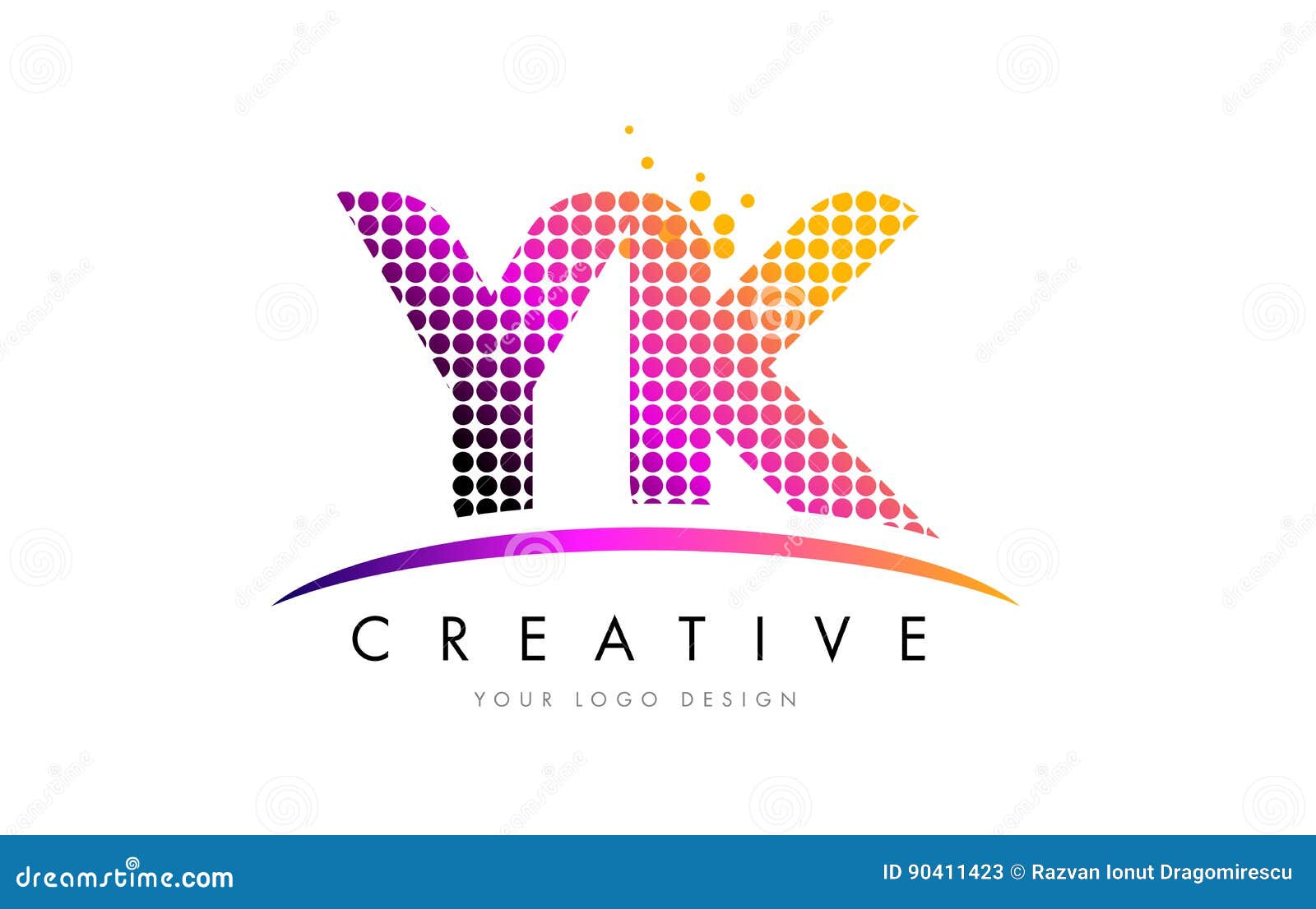 Yk Y K Letter Logo Design With Magenta Dots And Swoosh Stock Vector Illustration Of Magenta