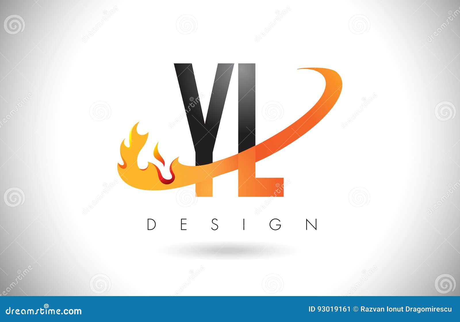 YL Y L Letter Logo with Fire Flames Design and Orange Swoosh