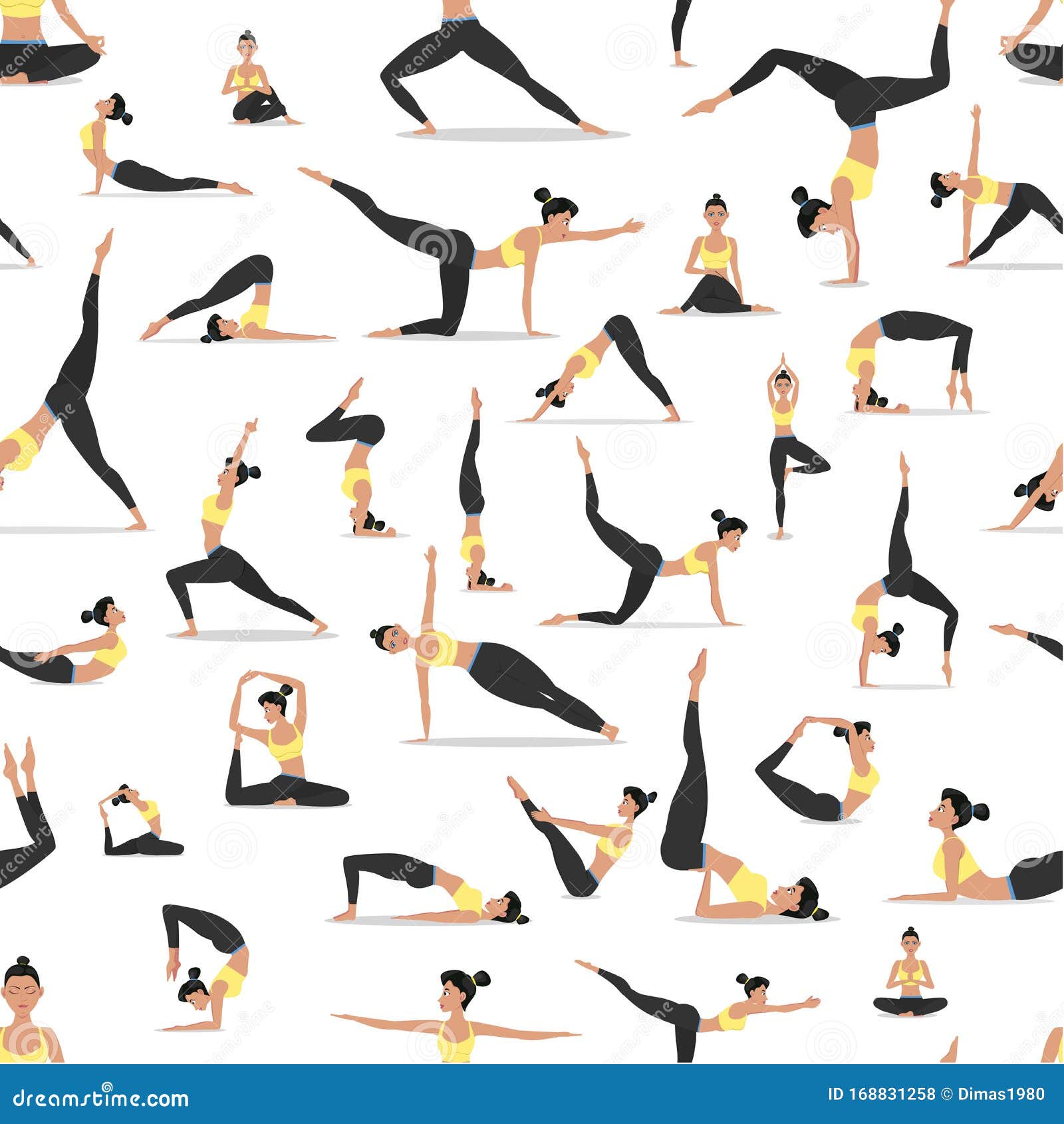 Yoga Asanas Set Seamless Pattern Stock Illustration - Illustration of ...