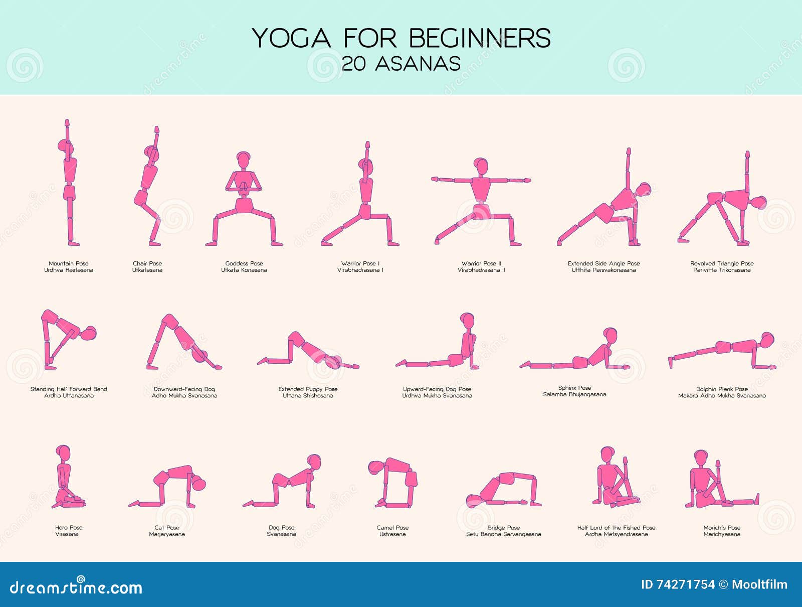 yoga for beginners poses stick figure set stock vector illustration