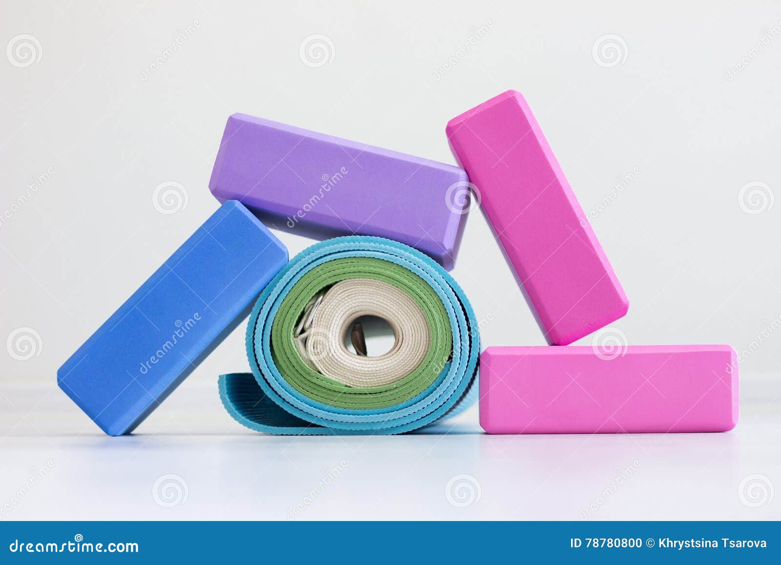 Yoga Blocks, Strap and Carpets Stock Photo - Image of pile, belt: 78780800