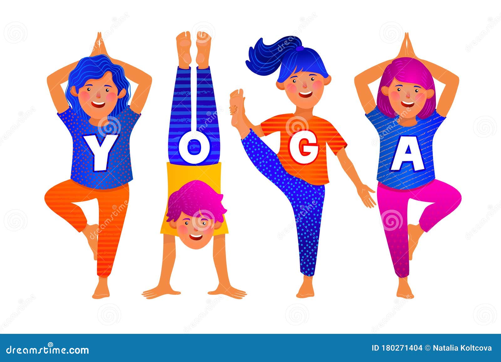 Yoga Colorful Cartoon Characters. People Doing Yoga Exercises. Can Be ...