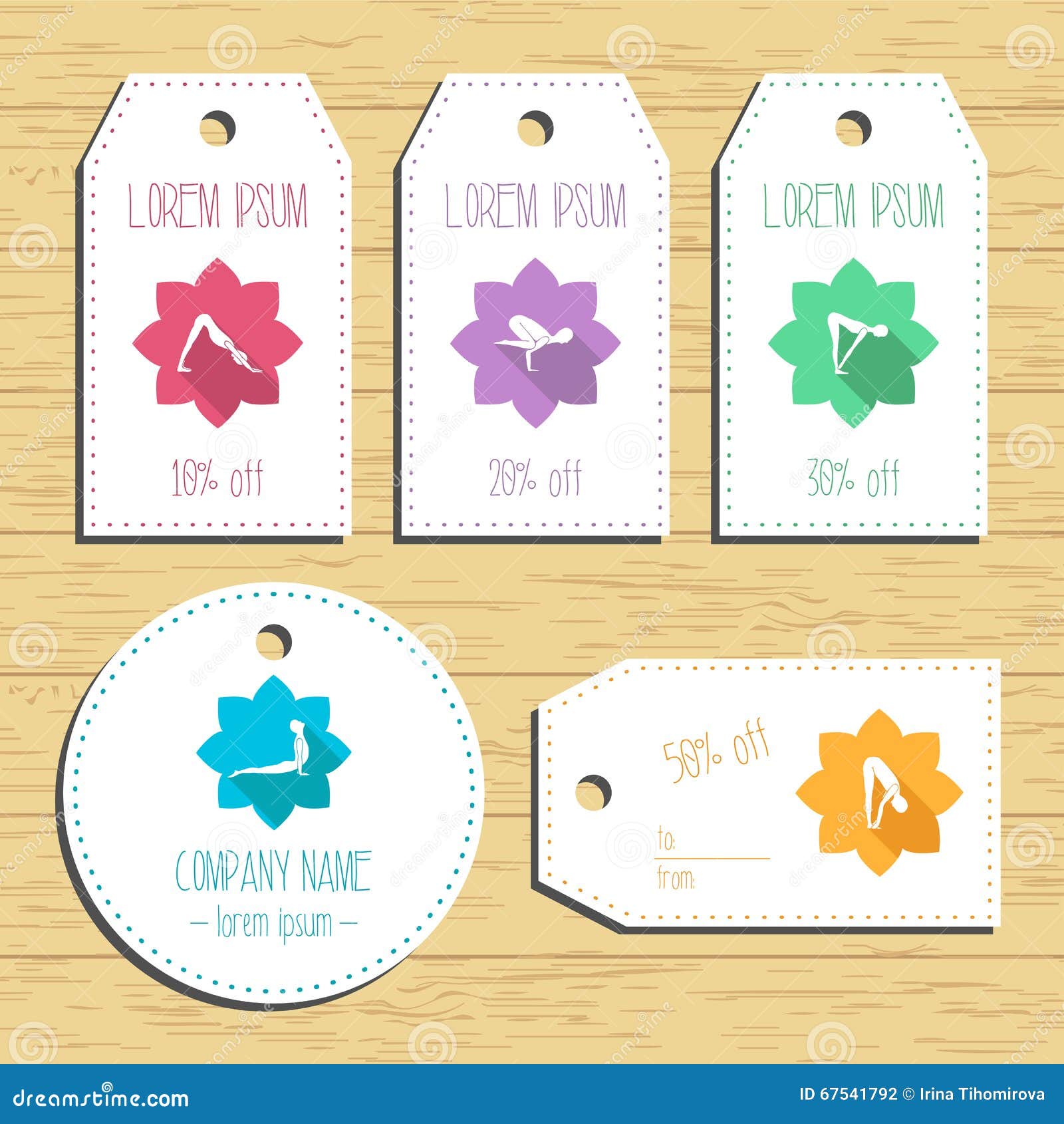 Yoga Discount Gift Tags. Ready To Use. Flat Design Stock Vector