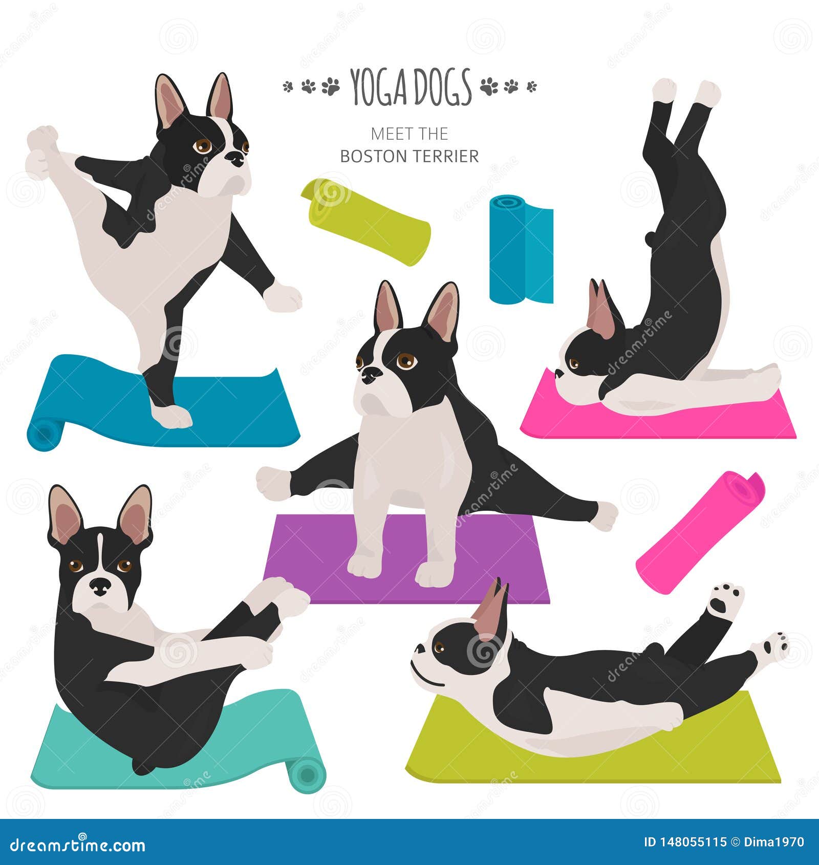 Yoga Dogs Poses And Exercises French Bulldog Clipart Stock Vector