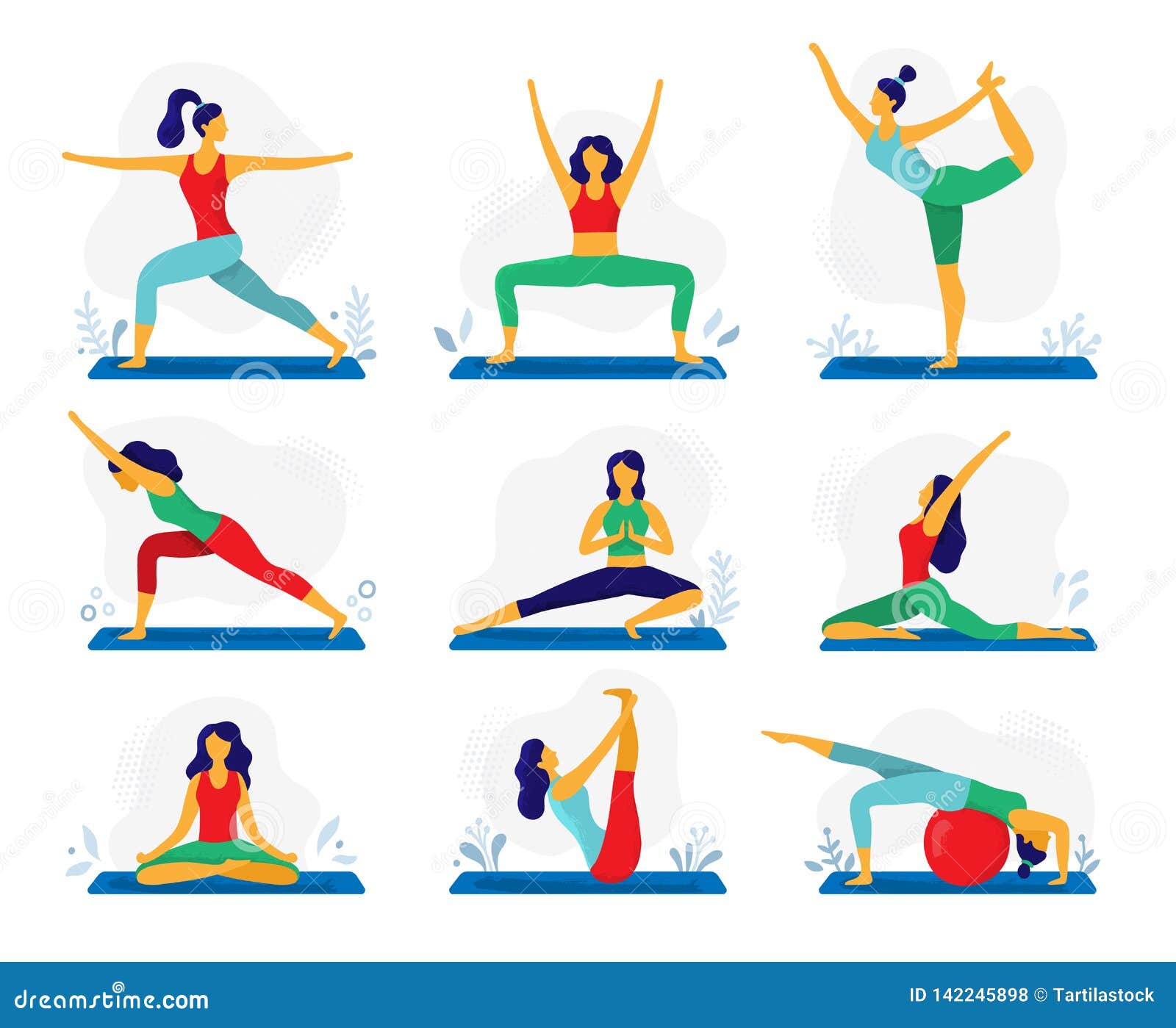 Yoga Exercise. Fitness Therapy, Healthy Stretch Yoga Poses and Woman ...