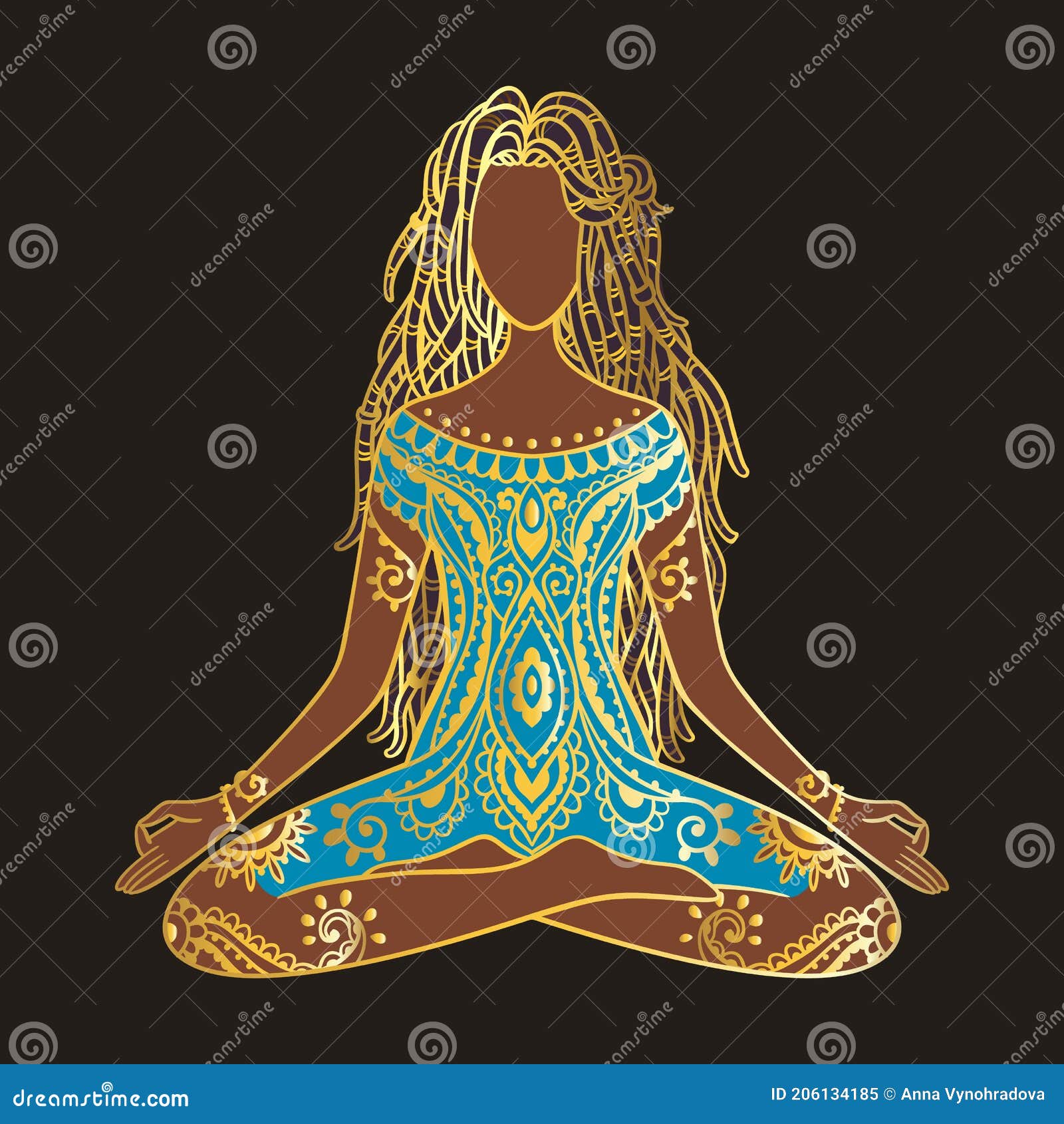 Yoga Girl. African American Woman Doing Yoga. Dreadlocks Hairstyle Ornament  Meditation Pose Stock Vector - Illustration of chakra, harmony: 206134185