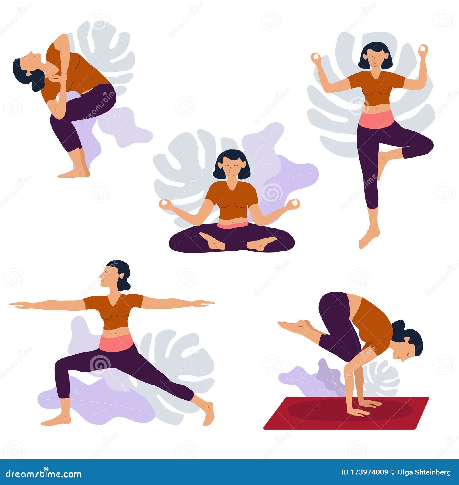 Yoga Girl Exersices and Body Health Poses Training Set Cartoon Vector  Illustration. Stock Vector - Illustration of isolated, person: 173974009