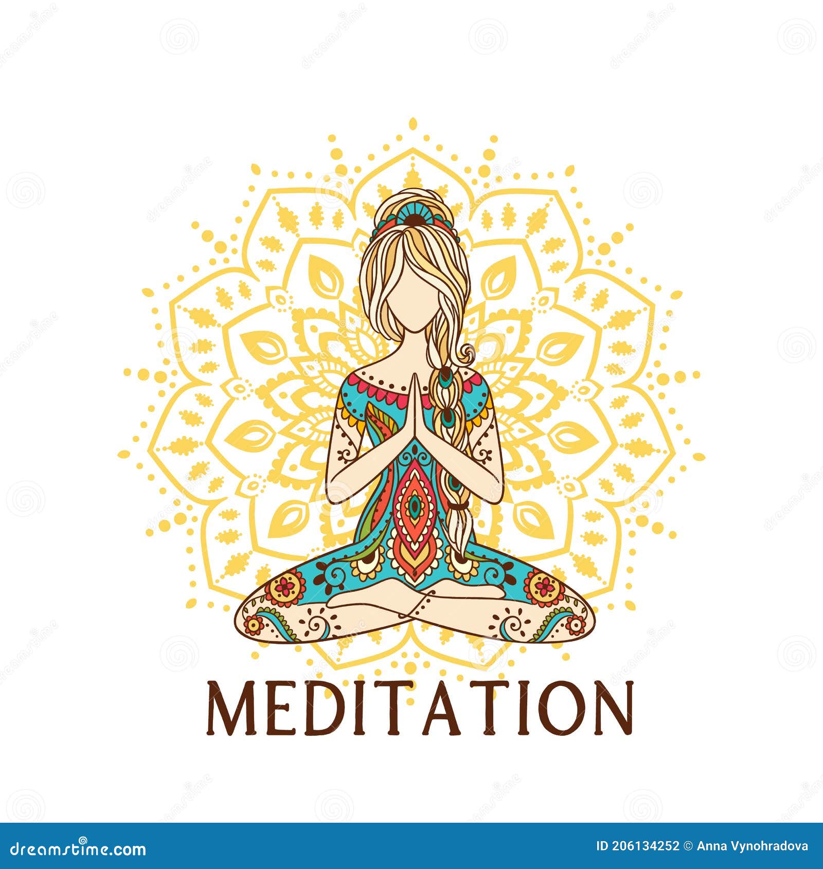 Yoga Girl with Mandala. Ornamental Feminine Lotus Meditation