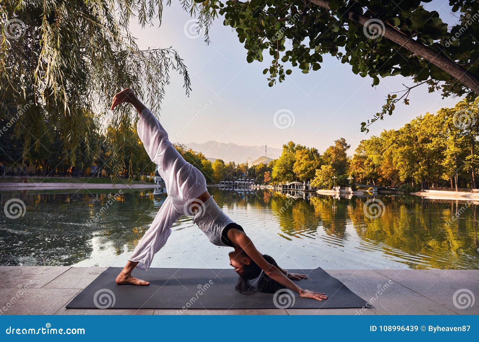 Yoga in het park stock afbeelding. Image of meisje, meer 108996439