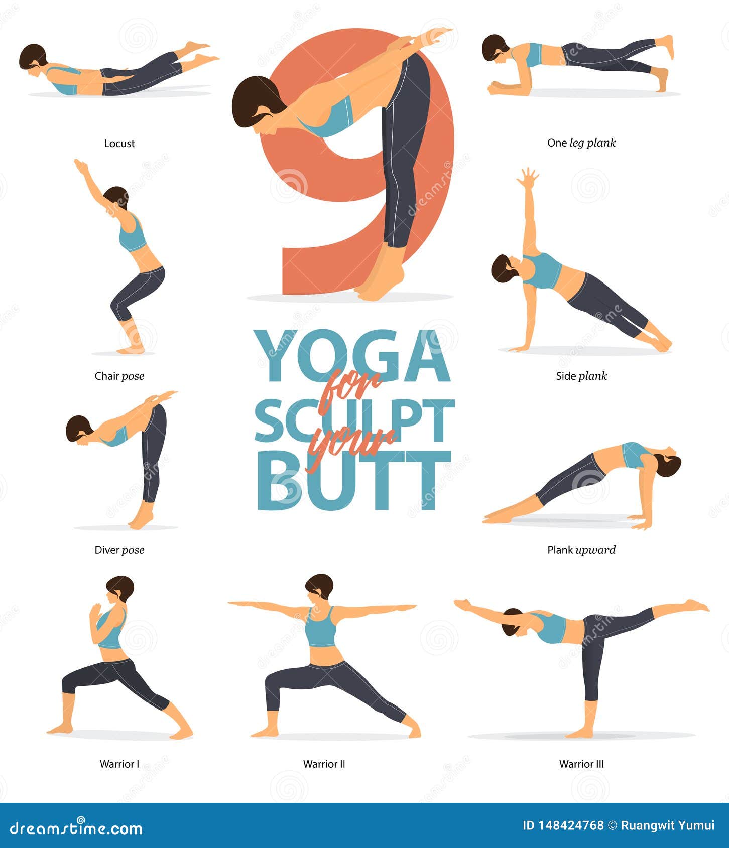 Set Of Yoga Postures Female Figures Infographic 6 Yoga Poses For