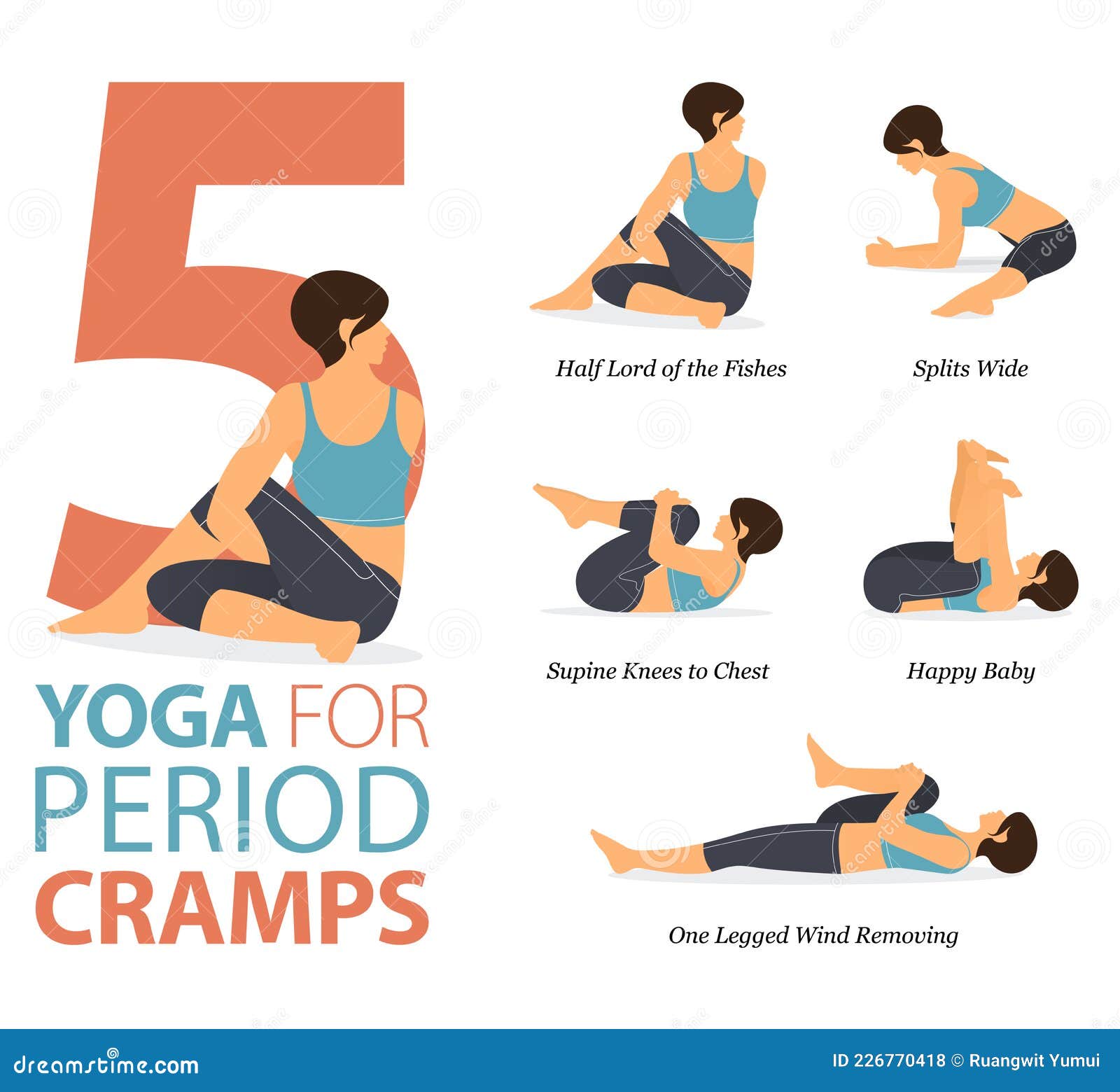 5 Yoga Poses or Asana Posture for Workout in Period Cramps Concept