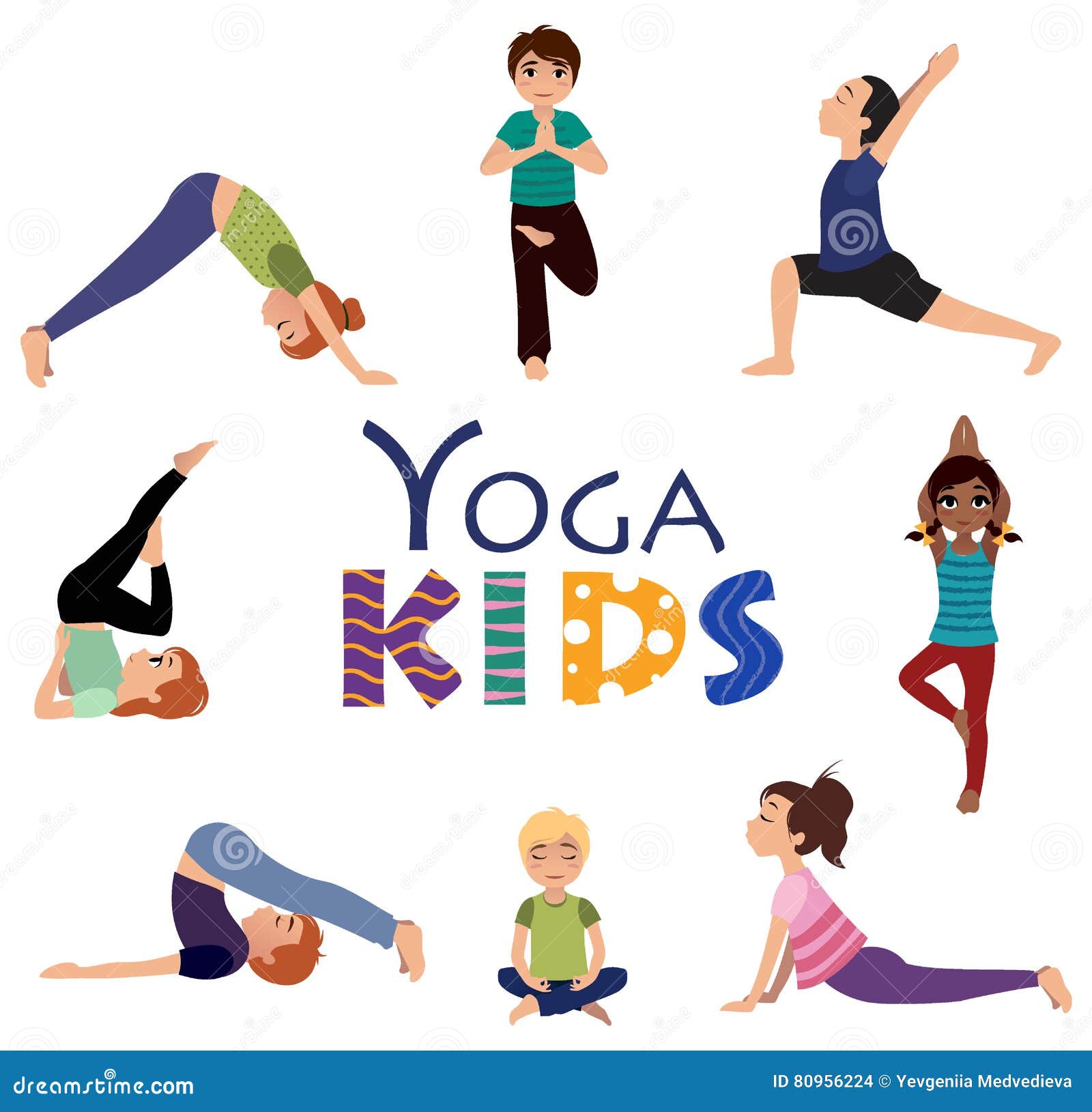 Kids Children Yoga Poses Cartoon Set. Cartoon Vector | CartoonDealer ...