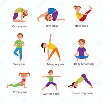 Yoga kids poses set stock vector. Illustration of exercise - 97539688