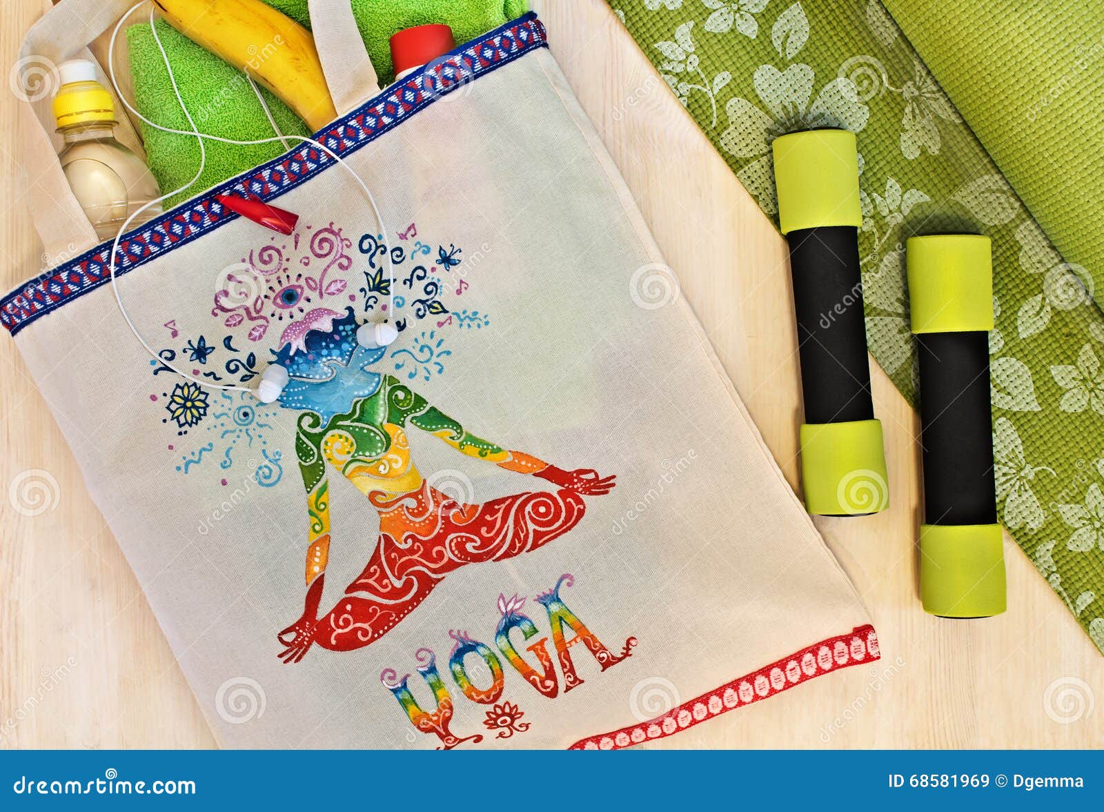 Yoga Mat Bag and Hand-painted. Bag for Yoga Stock Image - Image of ...