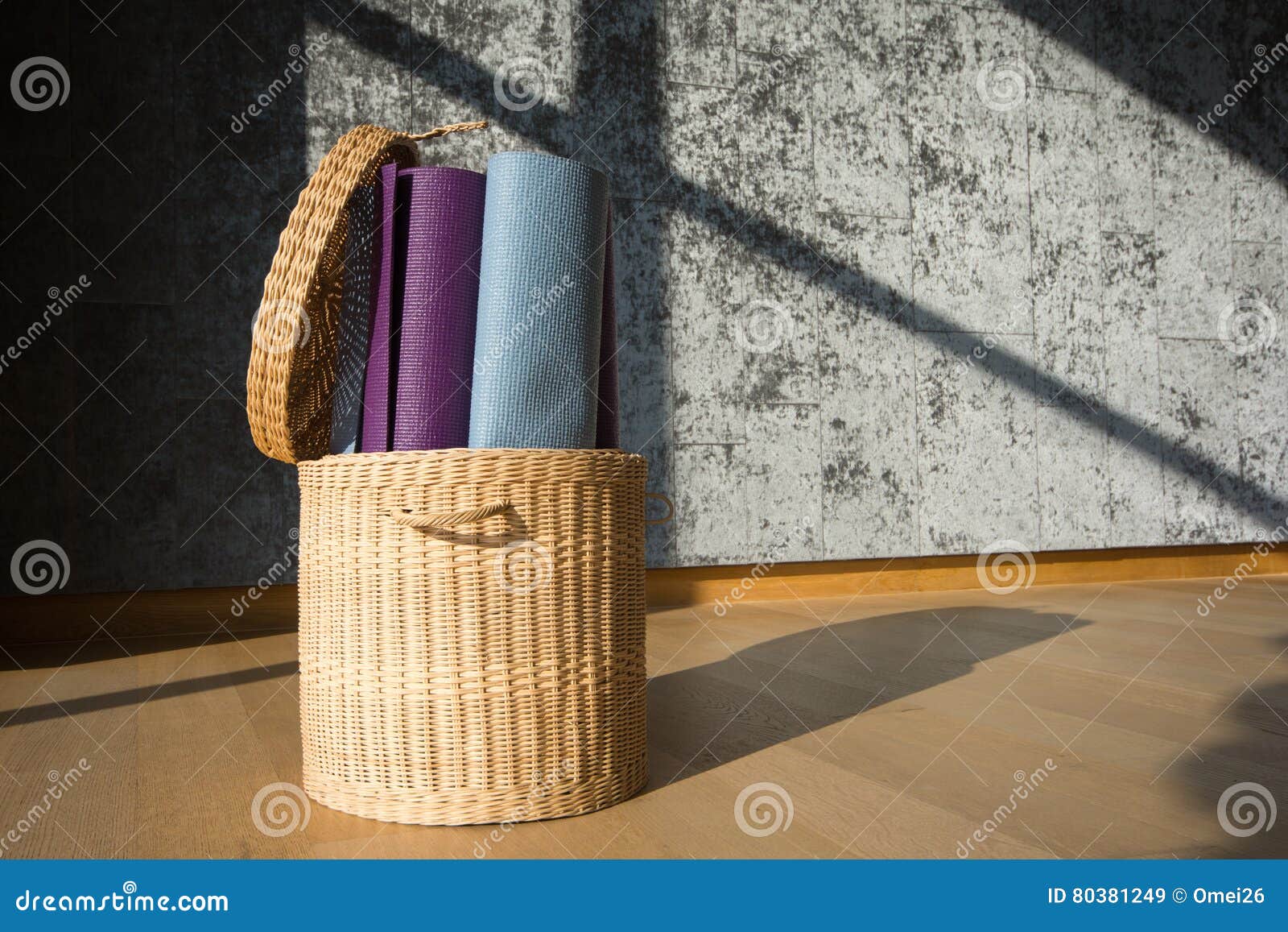 Yoga mat in the basket stock image. Image of classroom 80381249