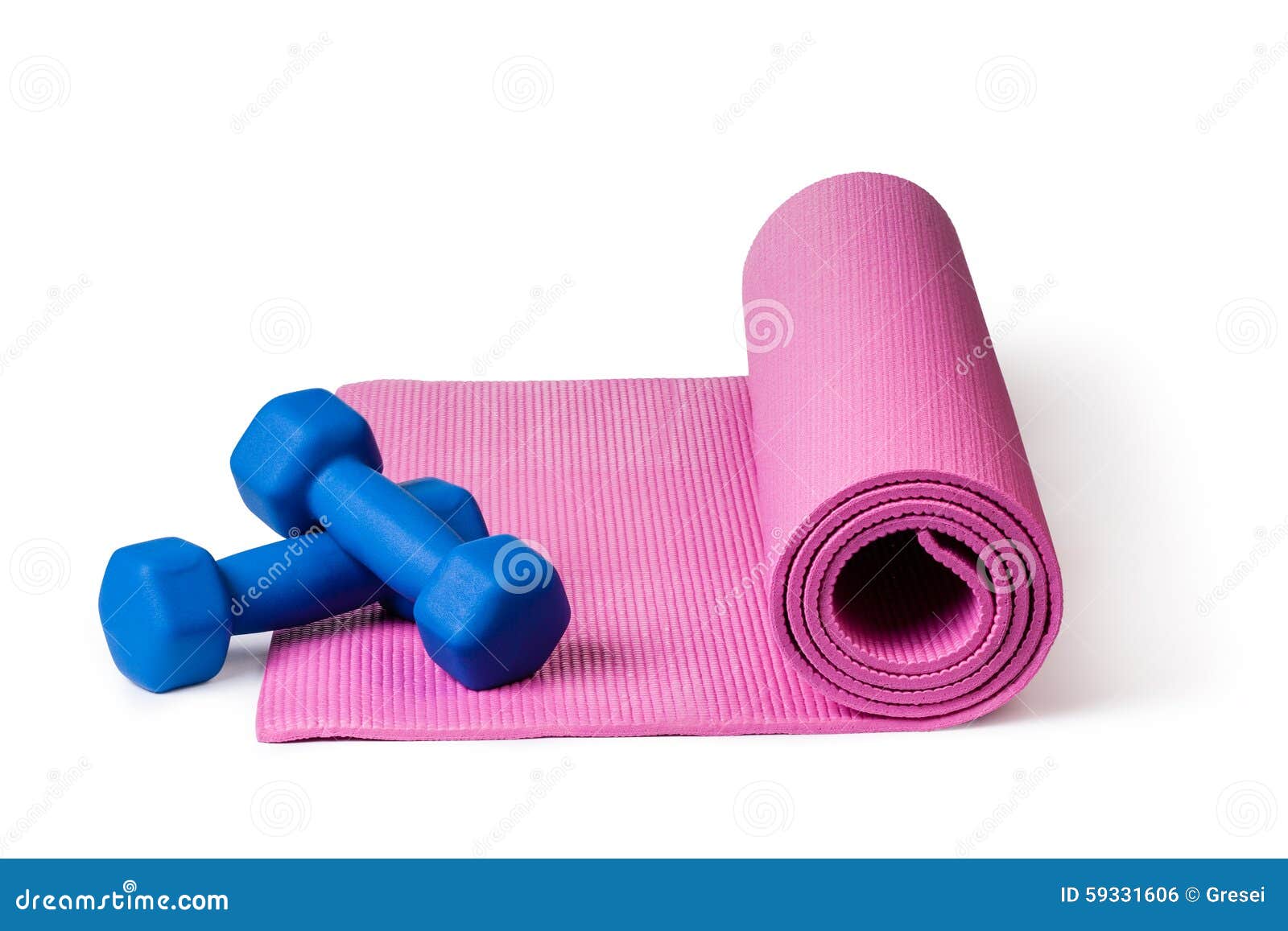 Yoga mat and dumbbells stock photo. Image of strength 59331606