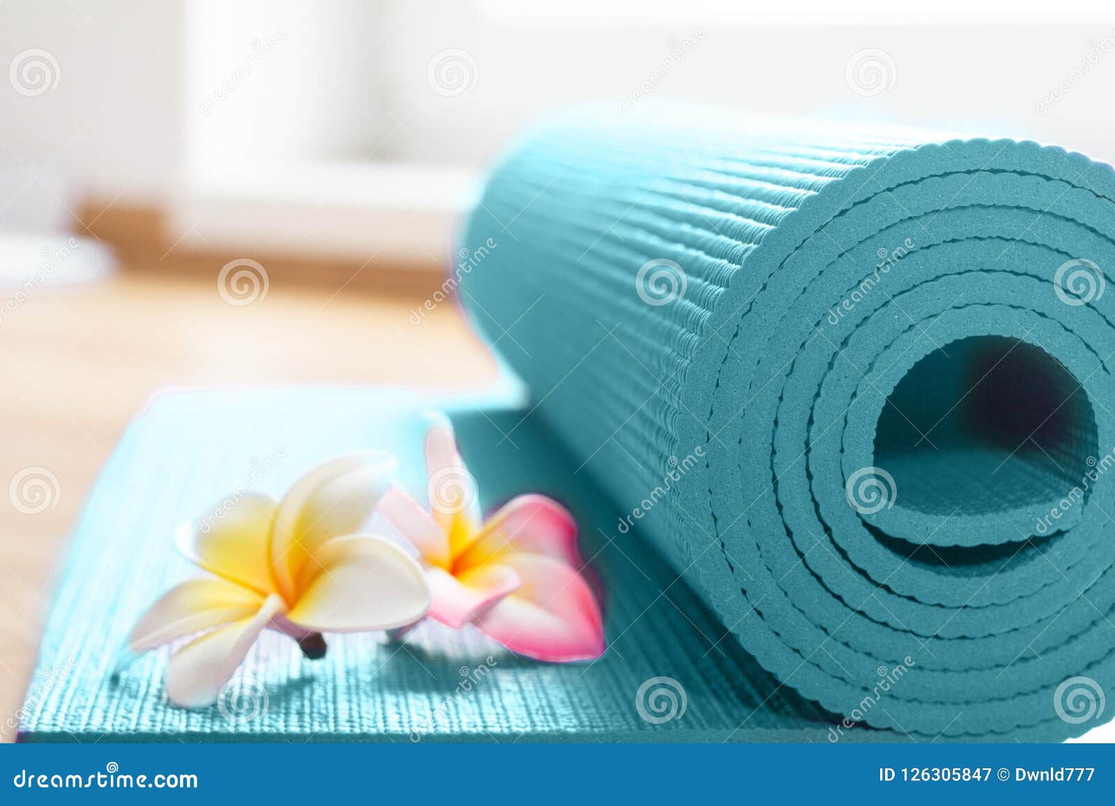 Yoga mat on floor stock image. Image of wooden, pilates 126305847