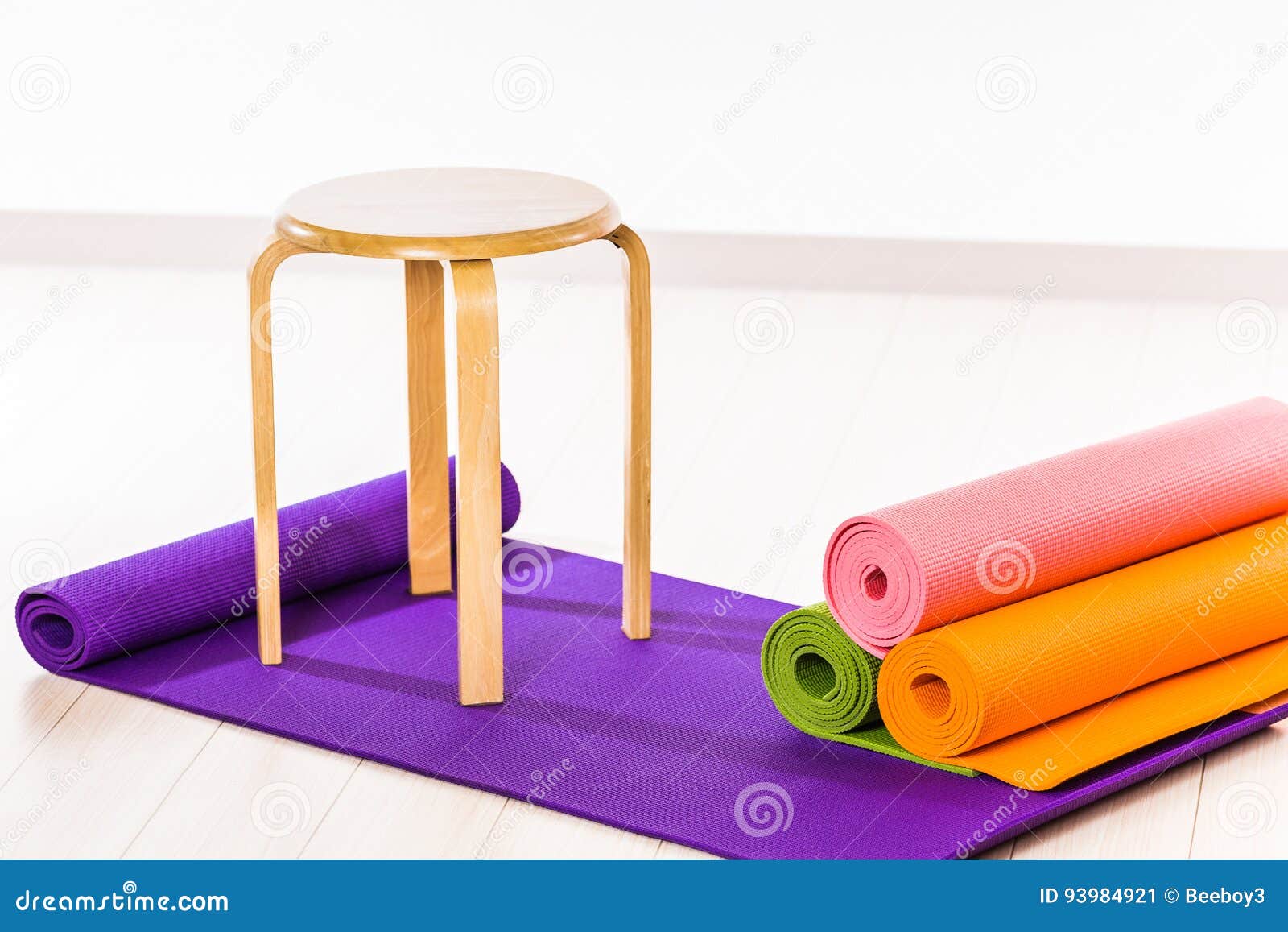 Yoga mats and chairs stock image. Image of exercise, stretch 93984921