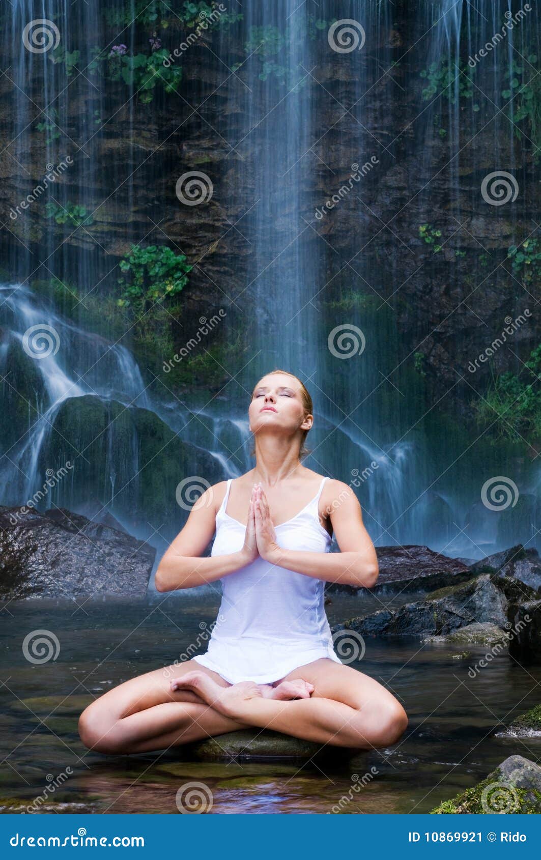 Yoga Meditation Near Waterfall Stock Image Image of beautiful, pure